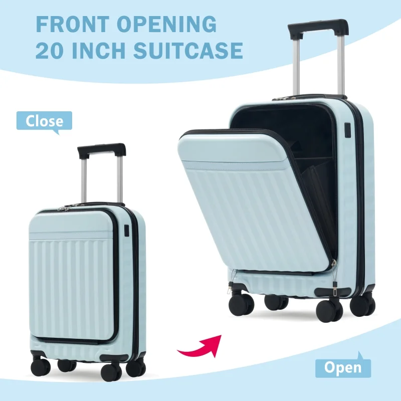 Front Opening Luggage Set 3 Piece, Hardside Carry on Suitcase with USB Port, Expandable Luggage with Handle Bag Spinner Wheels TSA Lock