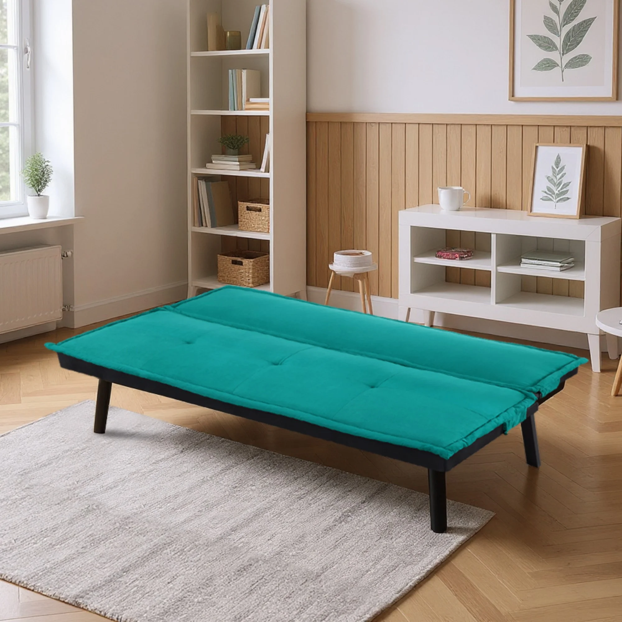 Gewnee Futon Sofa Bed,Modern Velvet Convertible Sofa Bed with 3 Adjustable Backrest Angles,Loveseat Sleeper Couch for Living Room Apartment Furniture.Green