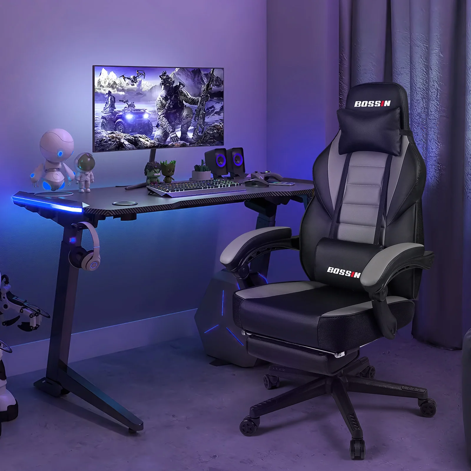 Waleaf Gaming Chair with Footrest, Ergonomic Gamer Chair for Adult with Lumbar Massage