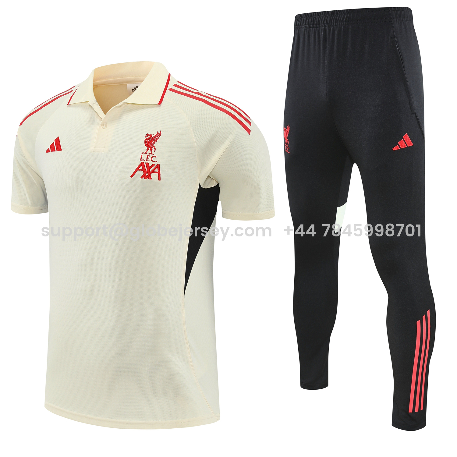 Liver.pool 25-26 POLO Short-Sleeve Training Set - White Top and Black Pants
