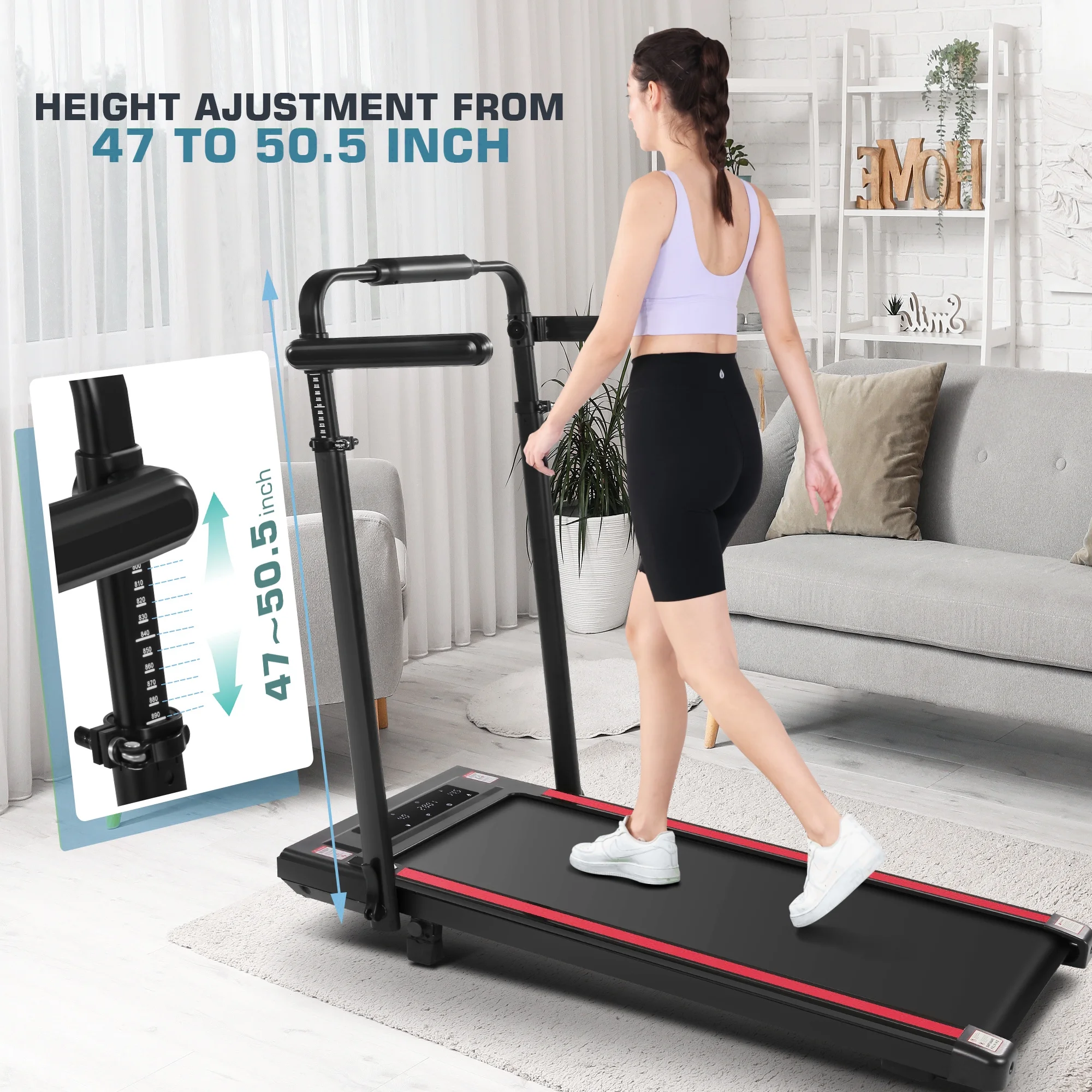 Simpfree 3 in 1 Under Desk Treadmill with Removable Desk, Walking Pad with Height Adjustable Armrests, LED Touch Screen, Remote Control, 0.5-7.5 mph