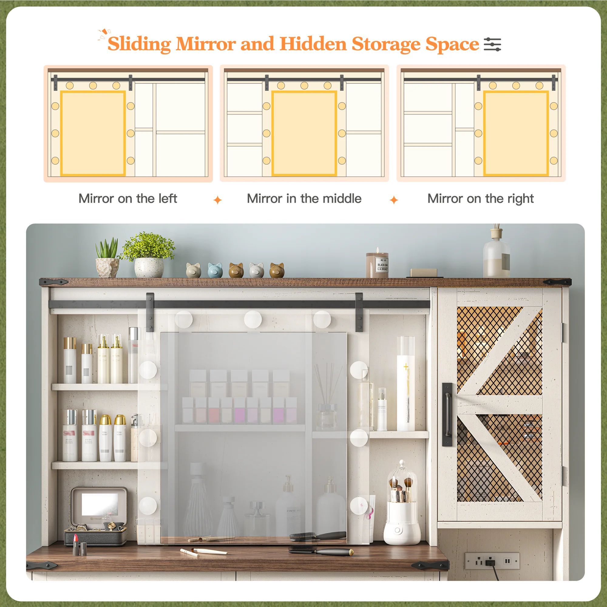 EnHomee Makeup Vanity Desk with Lighted Mirror Large Vanity with 4 Drawers Farmhouse Vanity Set with Mirror and Lights,White