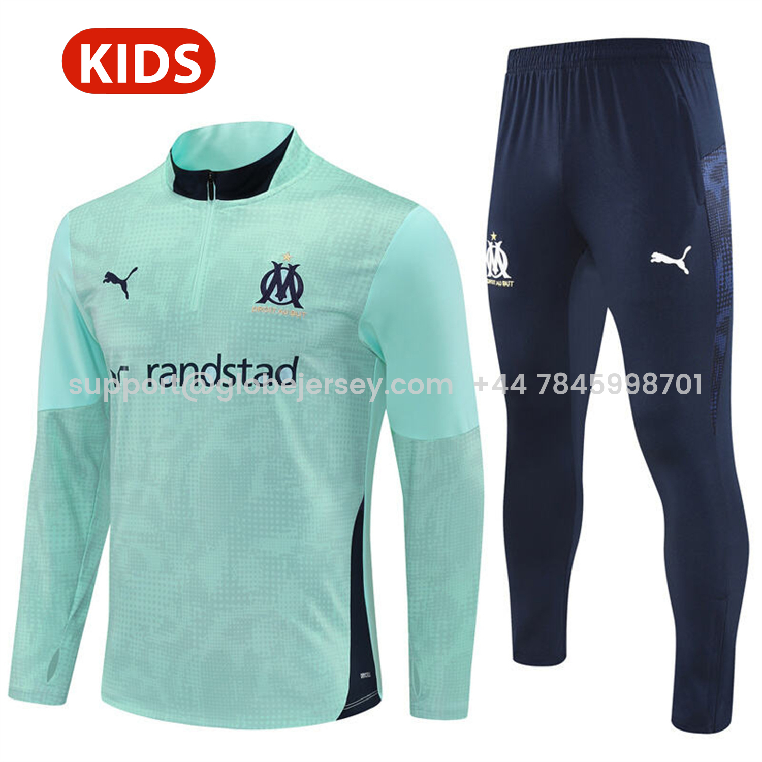Marseille 25-26 Kids Long Sleeve Training Set - Nattierblue Top & Deep Blue Pants