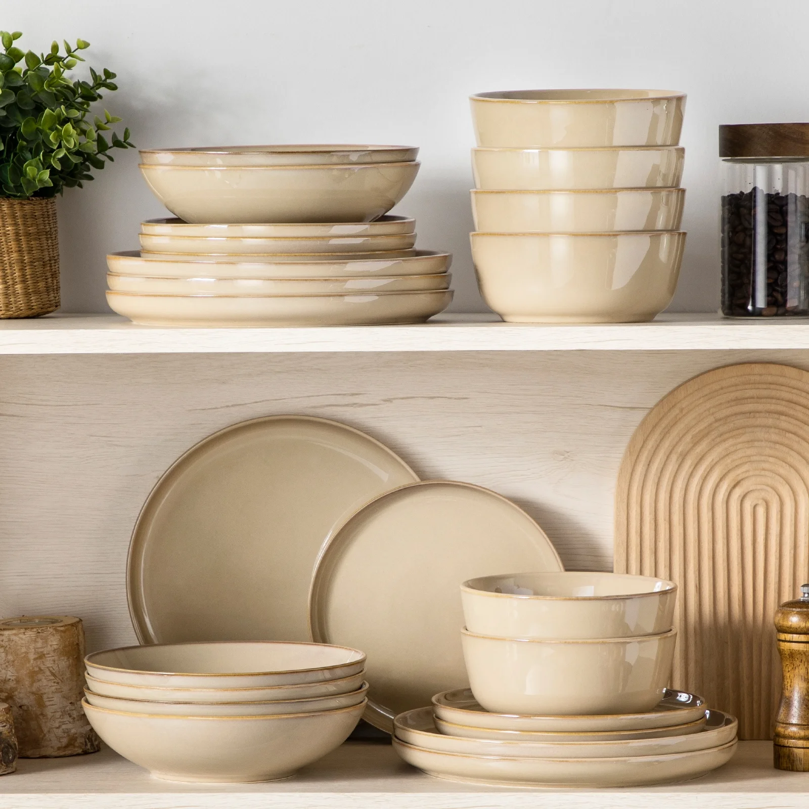 Malacasa 24 Pcs Dinnerware Sets, Stoneware Plates and Bowls Set, Tableware Dishwasher Microwave Safe, Serves For 6 people, Brown