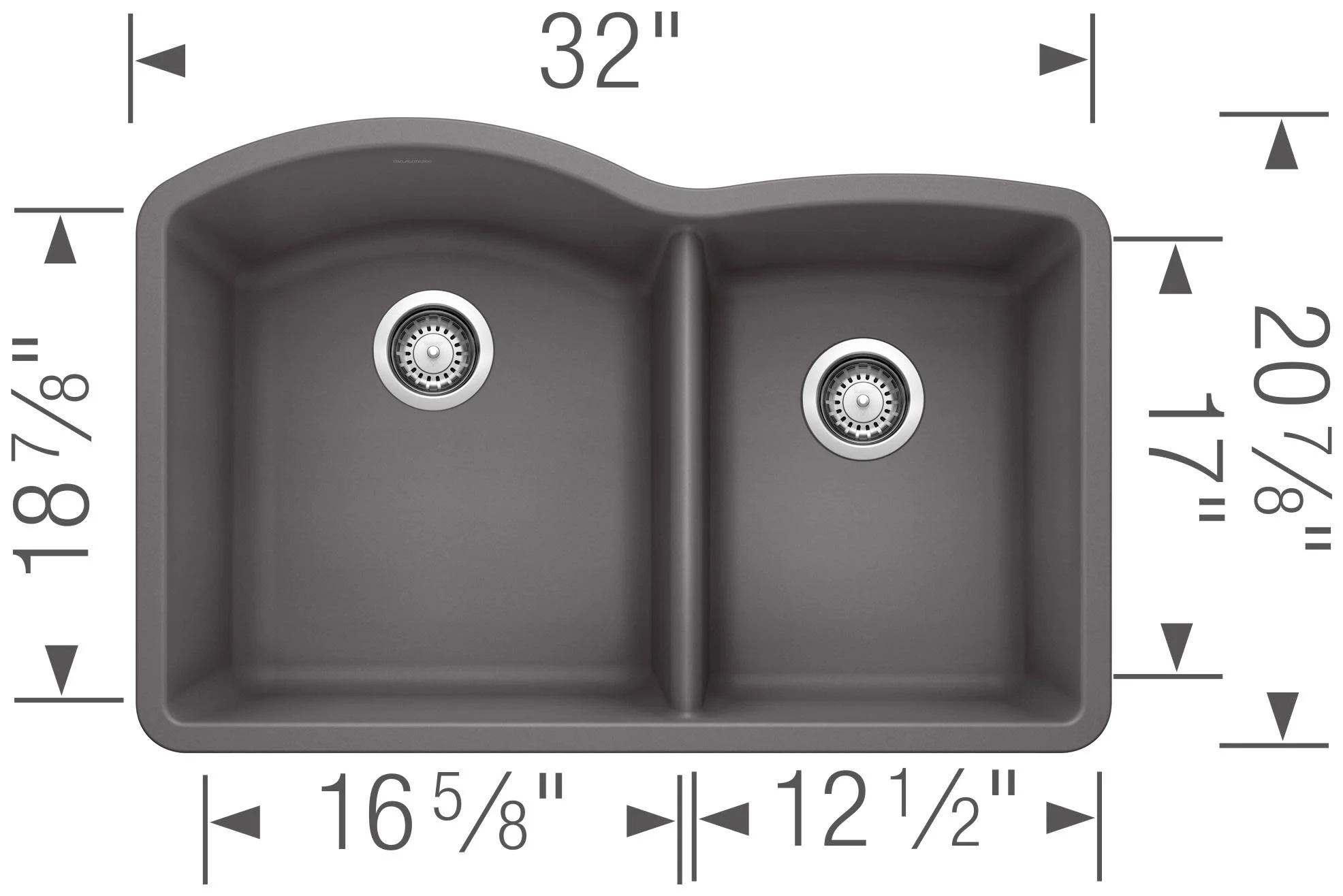 Blanco DIAMOND 1-3/4 Bowl SILGRANIT Sink Metallic Gray