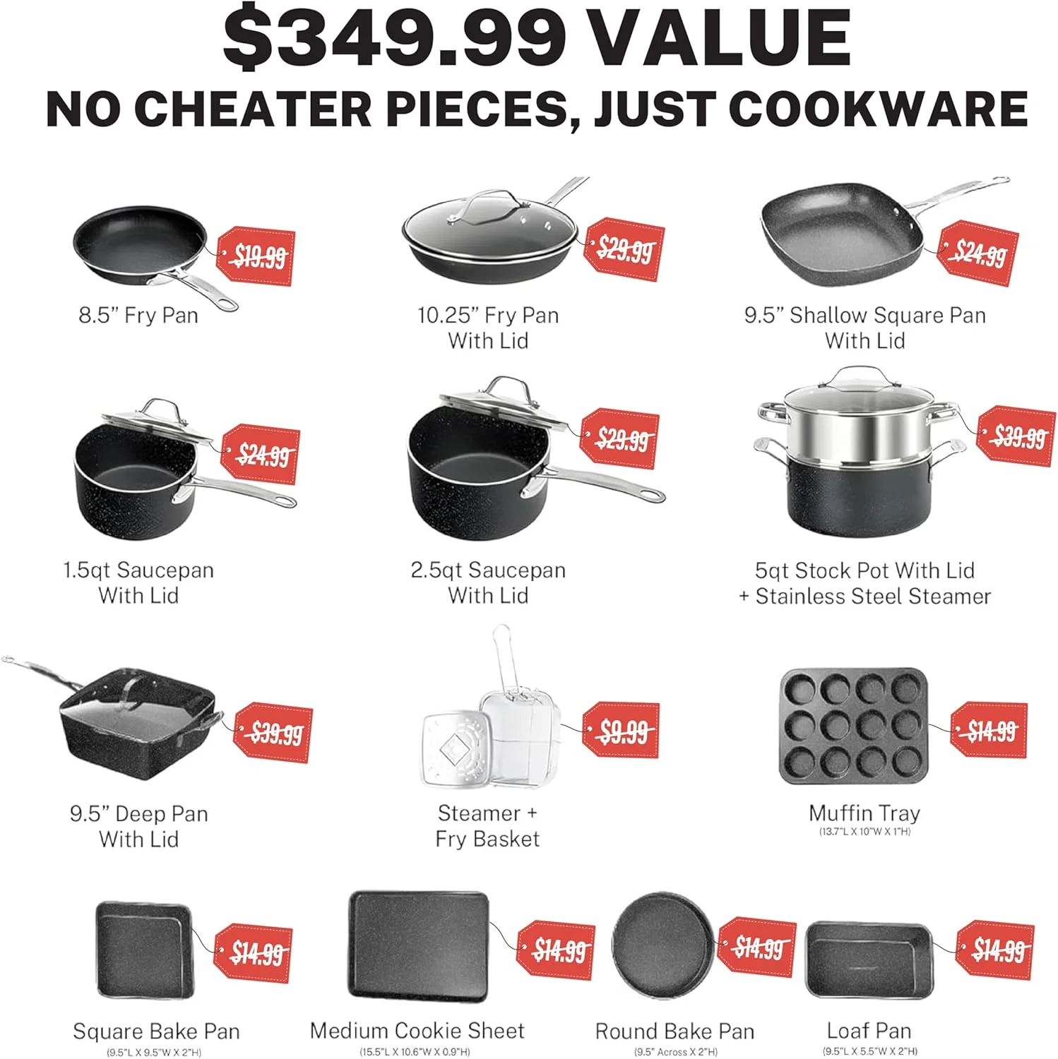 Granitestone Pots and Pans Set, 20 Piece Complete Cookware + Bakeware Set with Ultra Nonstick, Includes Frying Pans, Saucepans, Stock Pots, Steamers, Cookie Sheets and Baking Pans