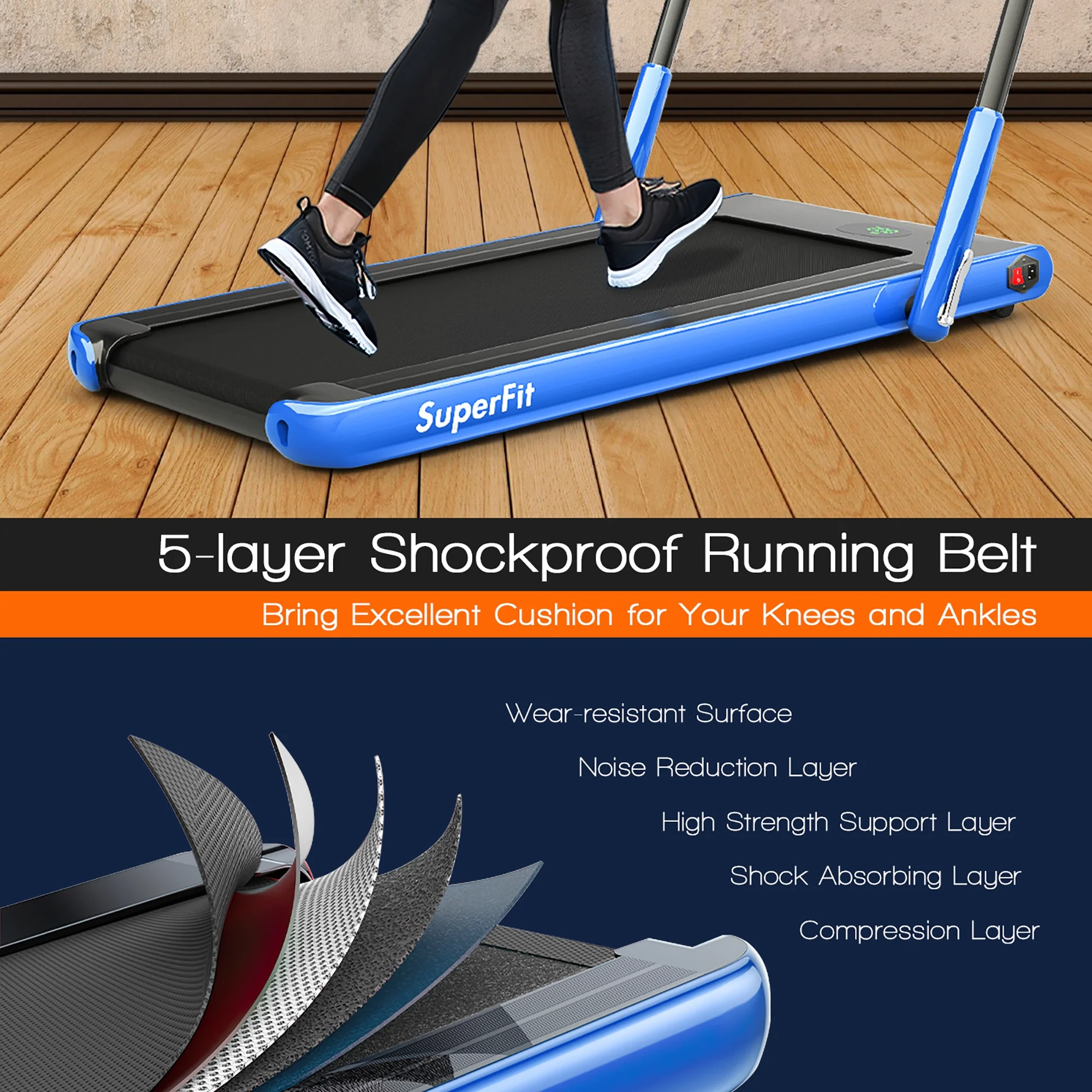 SuperFit Up To 7.5MPH 2.25HP 2-in-1 Folding Under Desk Treadmill W/Speaker Controller APP, Single Display Screen Silver