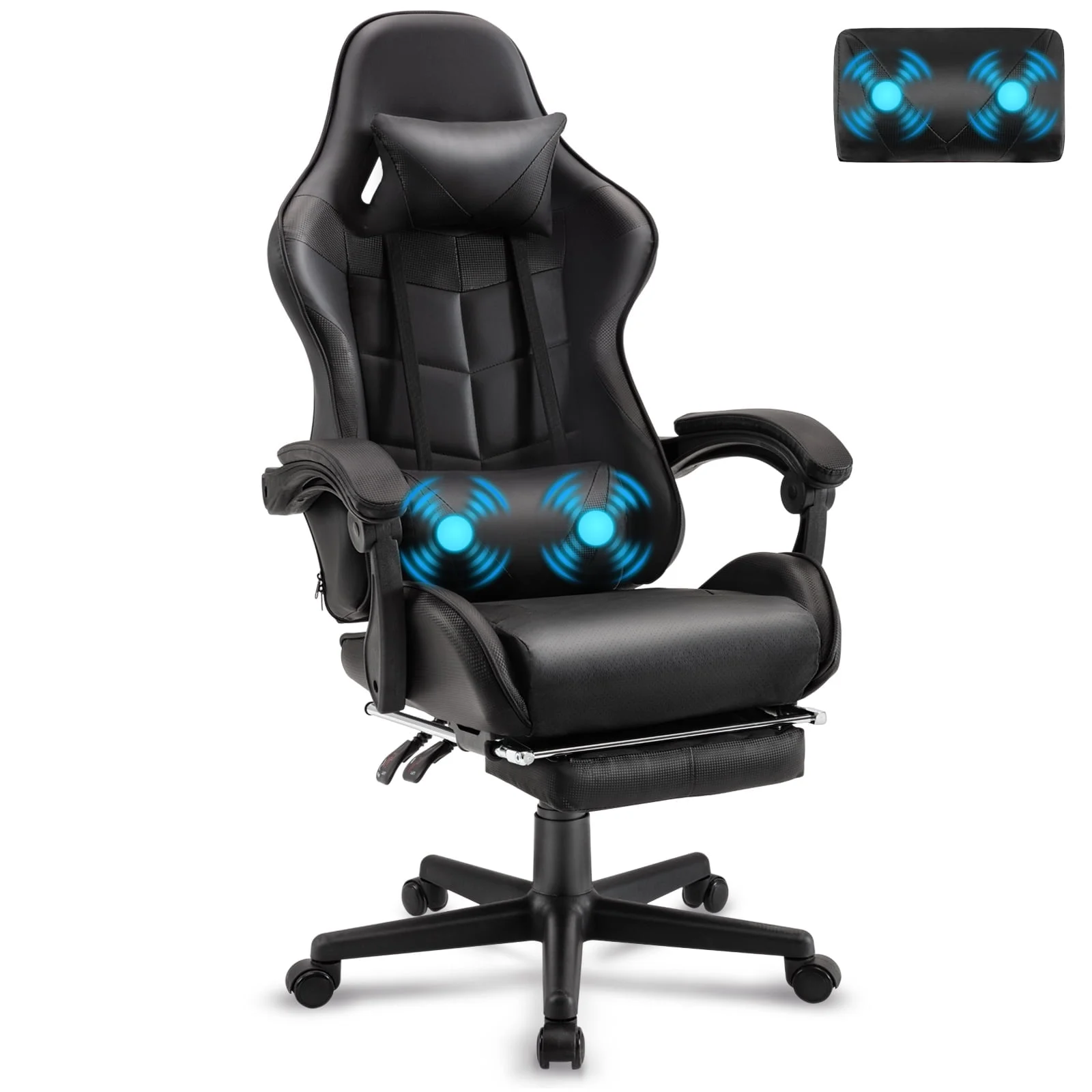 SOONTRANS Green Gaming Chair with Footrest, High Back Gamer Chair with Massage Lumbar Pillow, Gamer Computer Desk Chair (Green)