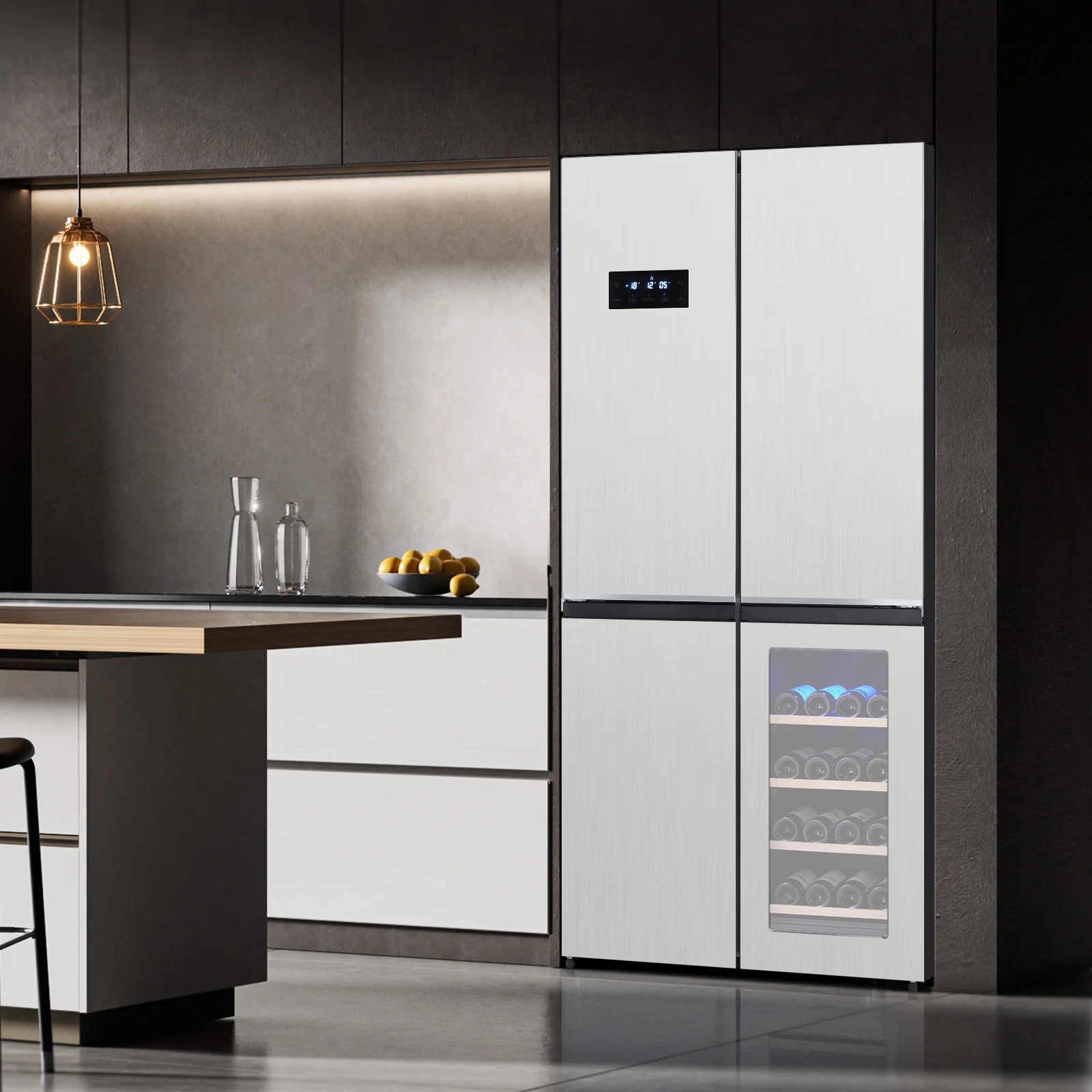 Refrigerator Colorful Stainless-Steel Fridge 595L With Wine Cabinet