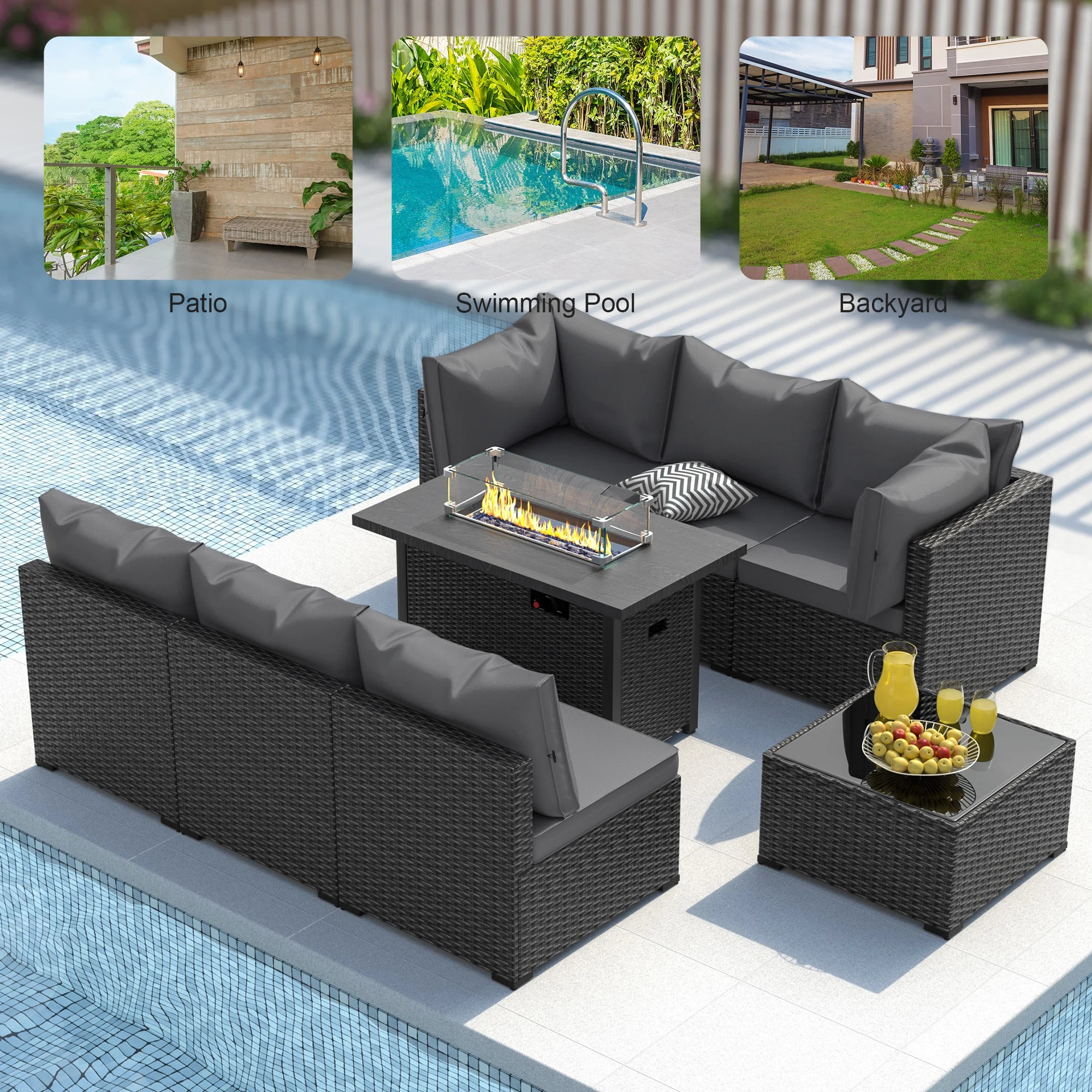 8 Piece Patio Furniture Set with 42