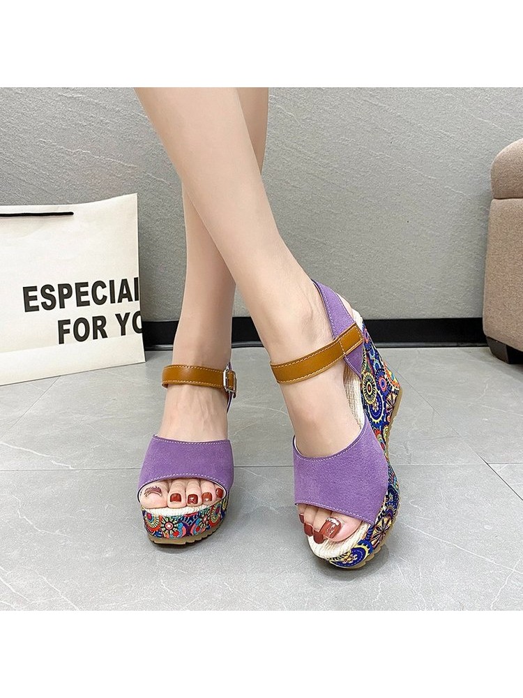 Geometric Pattern Peep Toe Wedge Wedges & Platform