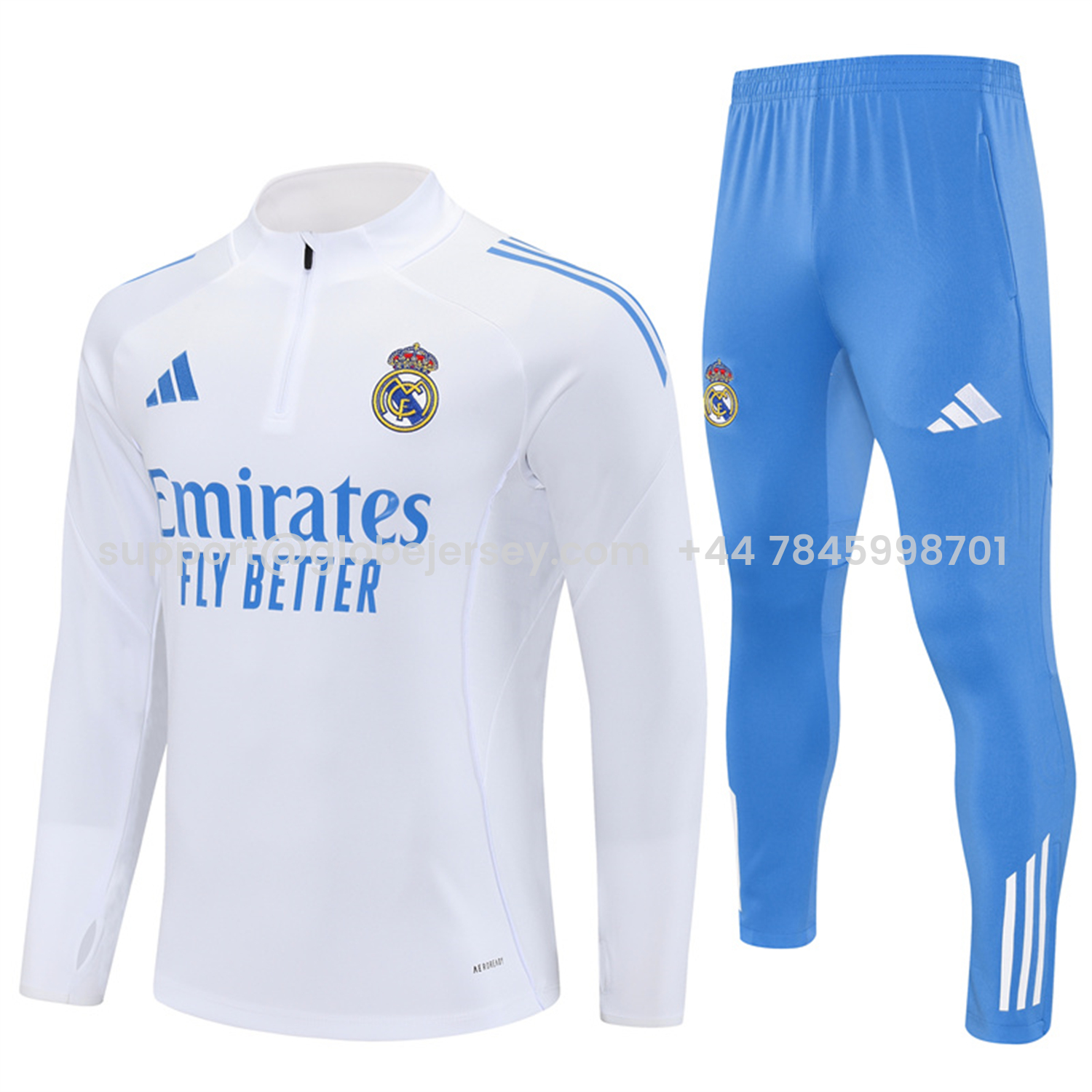 Real Madrid 25-26 Long Sleeve Training Set - White Top & Blue Pants