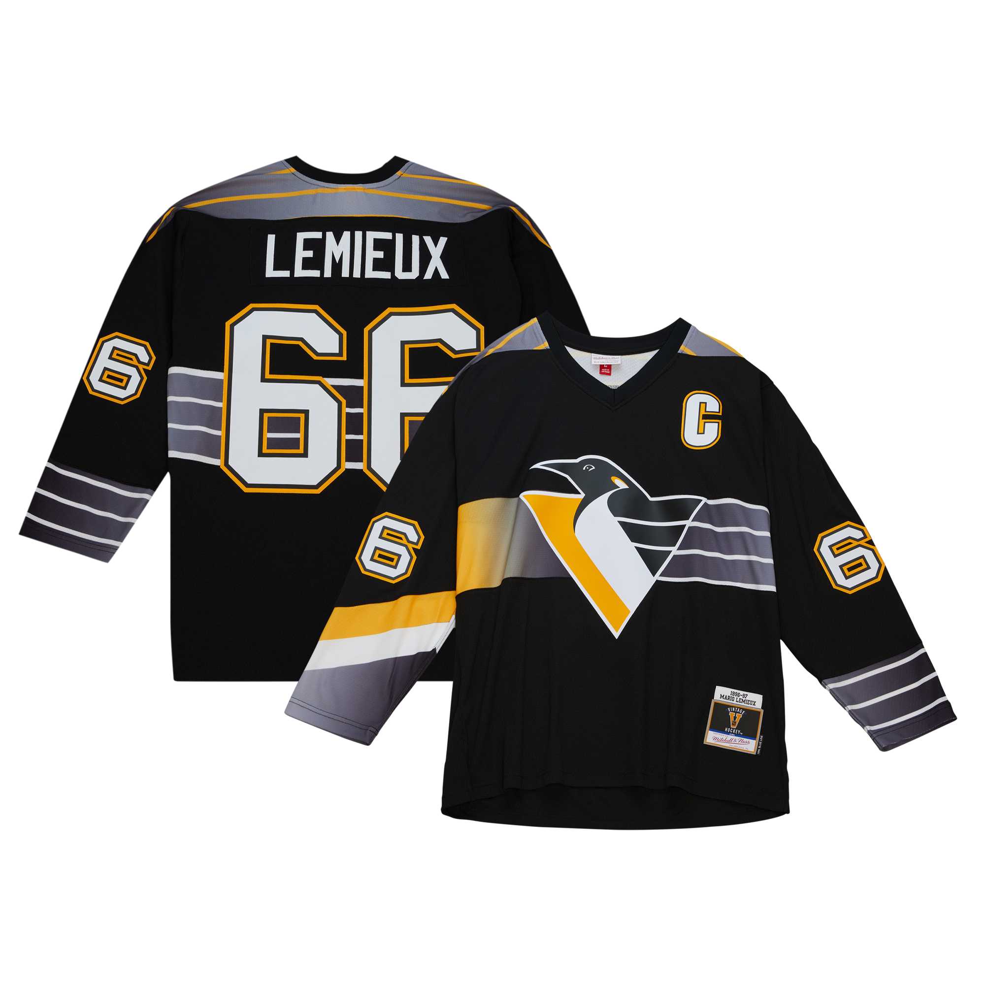 Mario Lemieux Pittsburgh Penguins Mitchell & Ness Captain’s Patch 1996/97 Blue Line   Jersey – Black