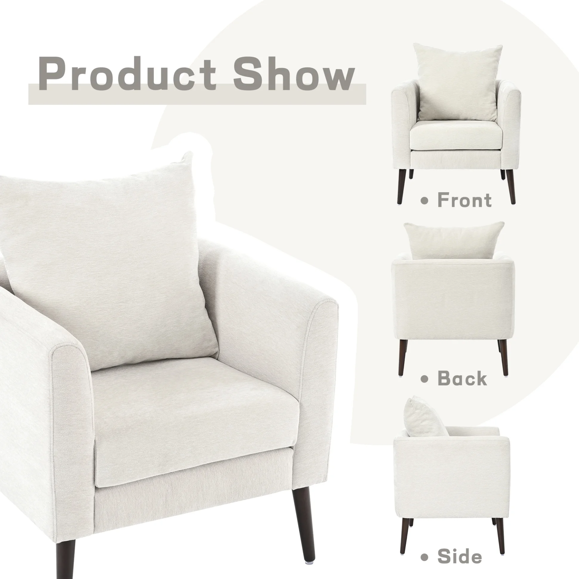 Accent Chair, Upholstered Wood Frame Sofa Armchair, Club Chair Lounge Arm Chair Soft Cushion Lazy Reading Leisure Chair for Living Room Bedroom Office Balcony, Beige