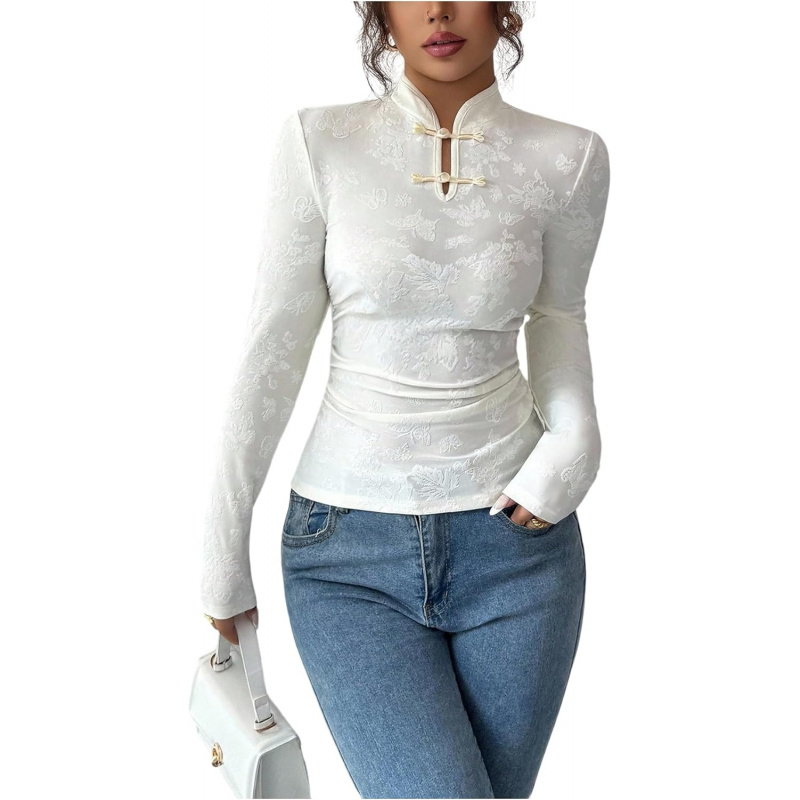 Women's Jacquard Cheongsam Top Mock