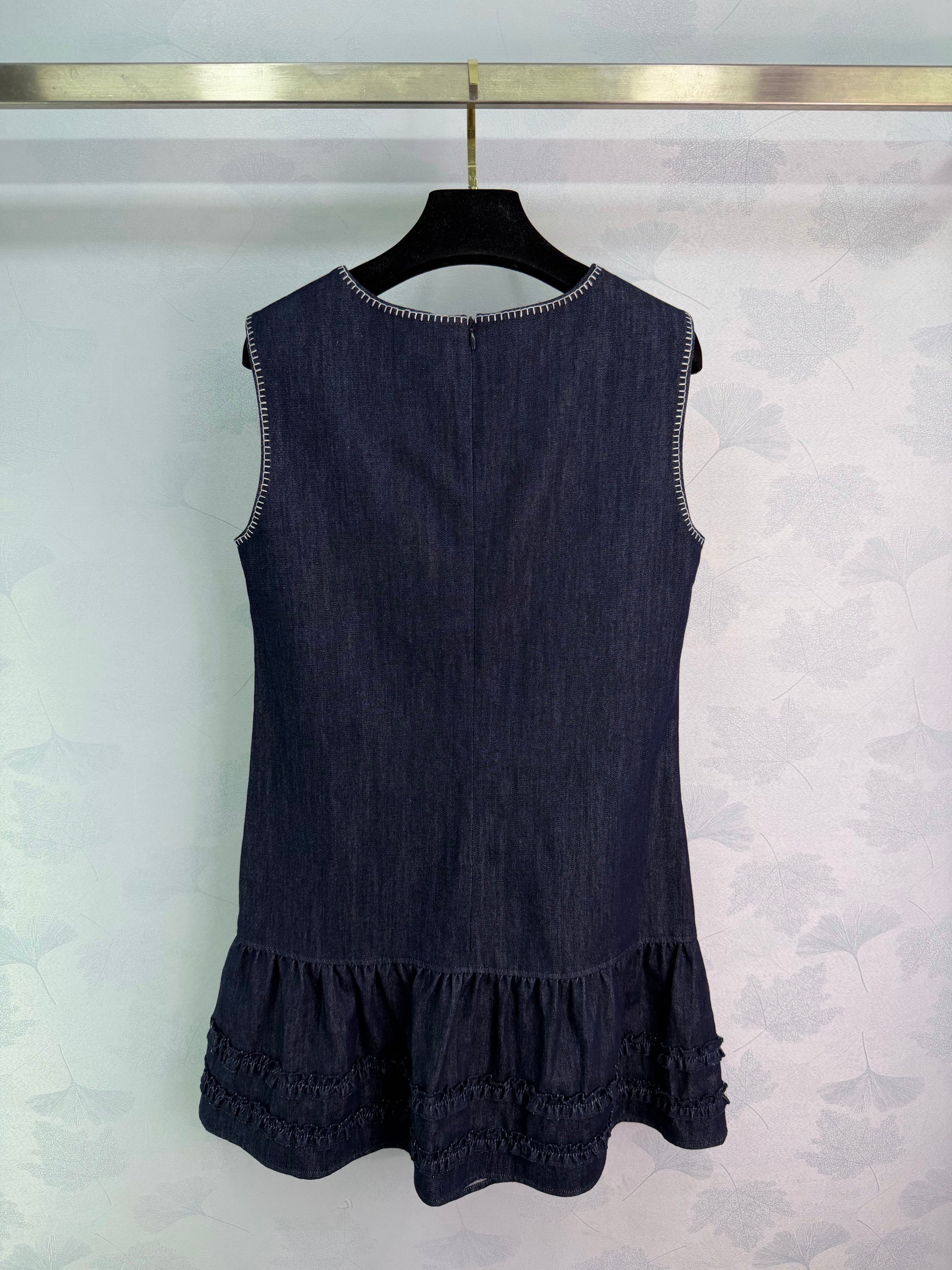 26 New Sleeveless Denim Dress with Ruffled Hem