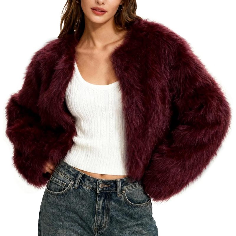 Women Faux Fur Coat Fluffy Long Sleeve Open Front