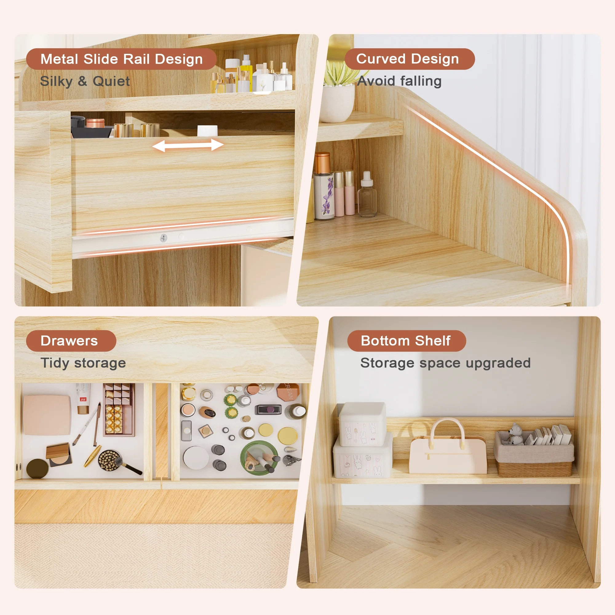 LIVELYGLOW Vanity Desk Set with Square Mirror and Light- Small Vanity Table with Drawers- White