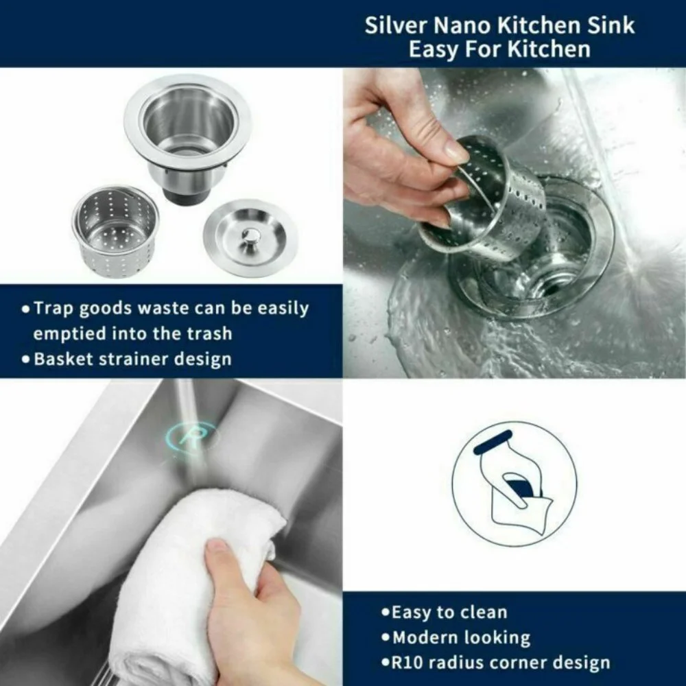 RXFSP 23 in Stainless Steel Farmhouse Apron Front Workstation Sink, Single Bowl, Corrosion and Noise Resistant