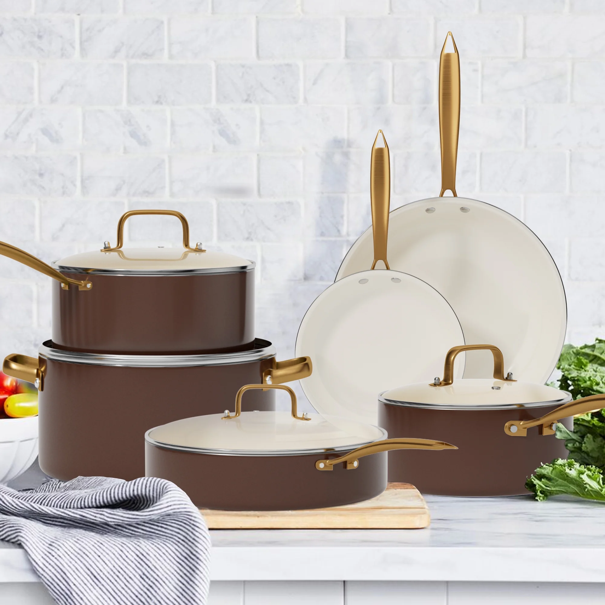 Caannasweis 15 Pieces Ceramic Cookware Sets, Nonstick Pots and Pans Lightweight Cookware Set with Cooking Utensils Set