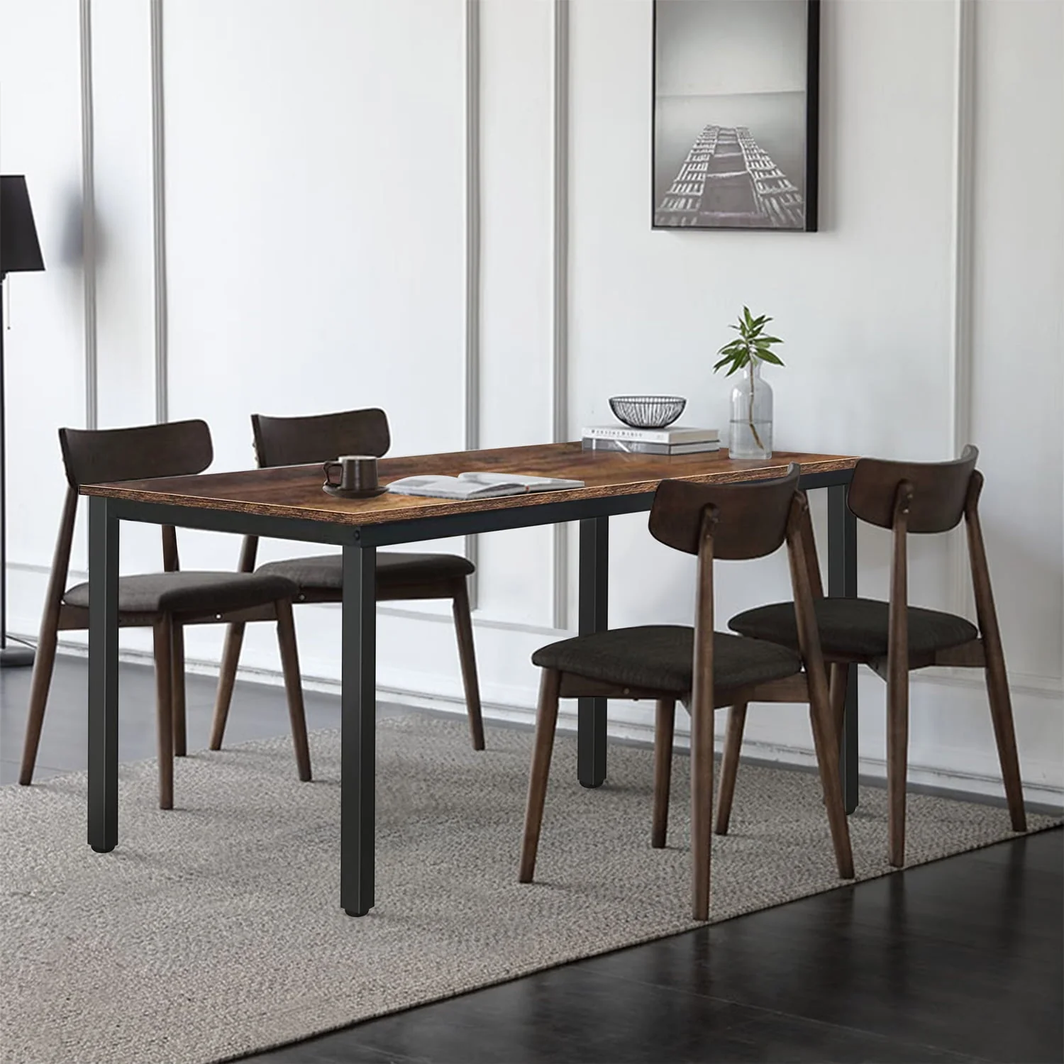 VEIKOUS 47'' Industrial Dining Table Desk w/Adjustable Footpad&Metal Frame for Kitchen,Dining Room
