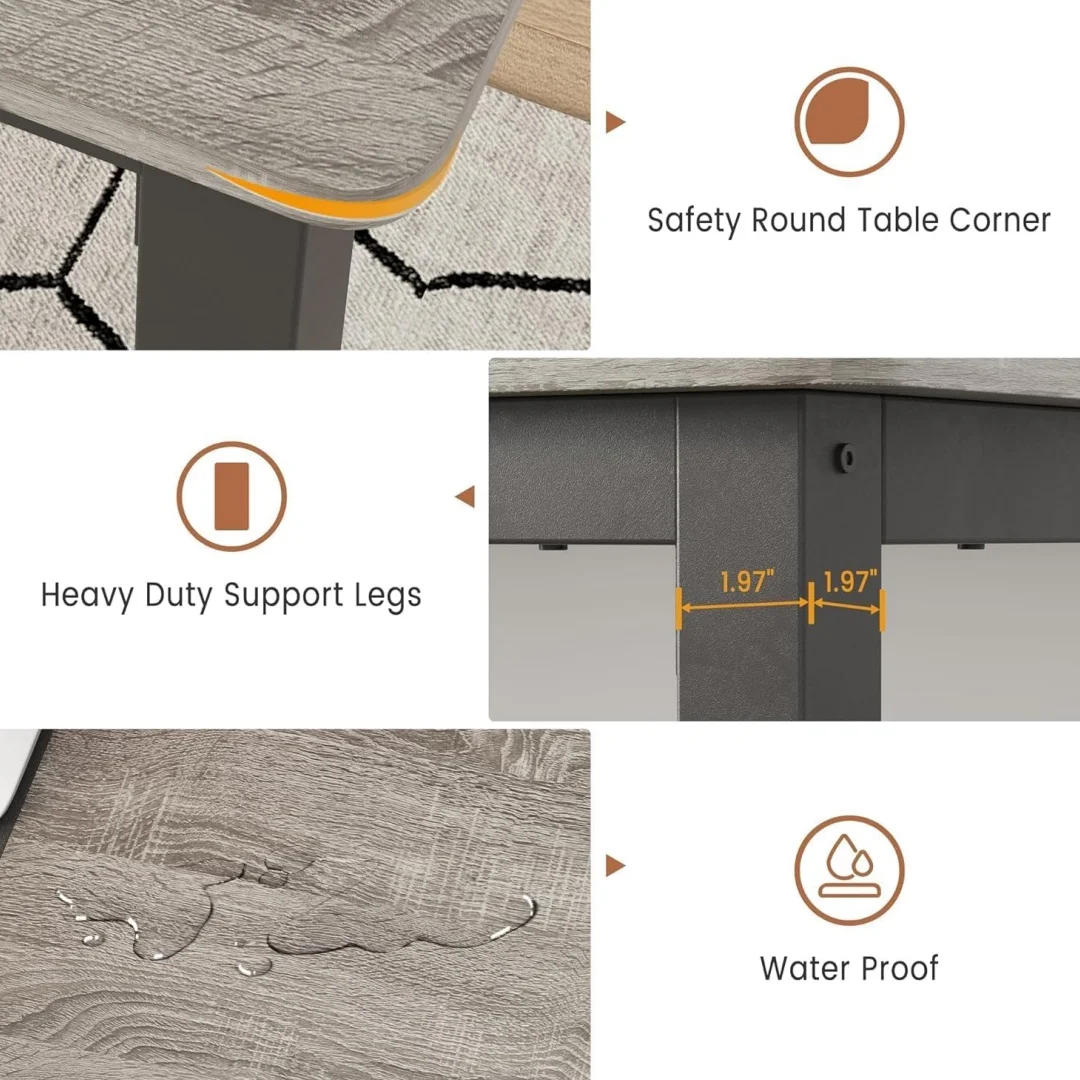 71 Inch Industrial Dining Table, Large Rectangle Kitchen Table with Metal Legs, Round Corners, Wooden Conference Tables Writing Desk for Dining Room, Living Room