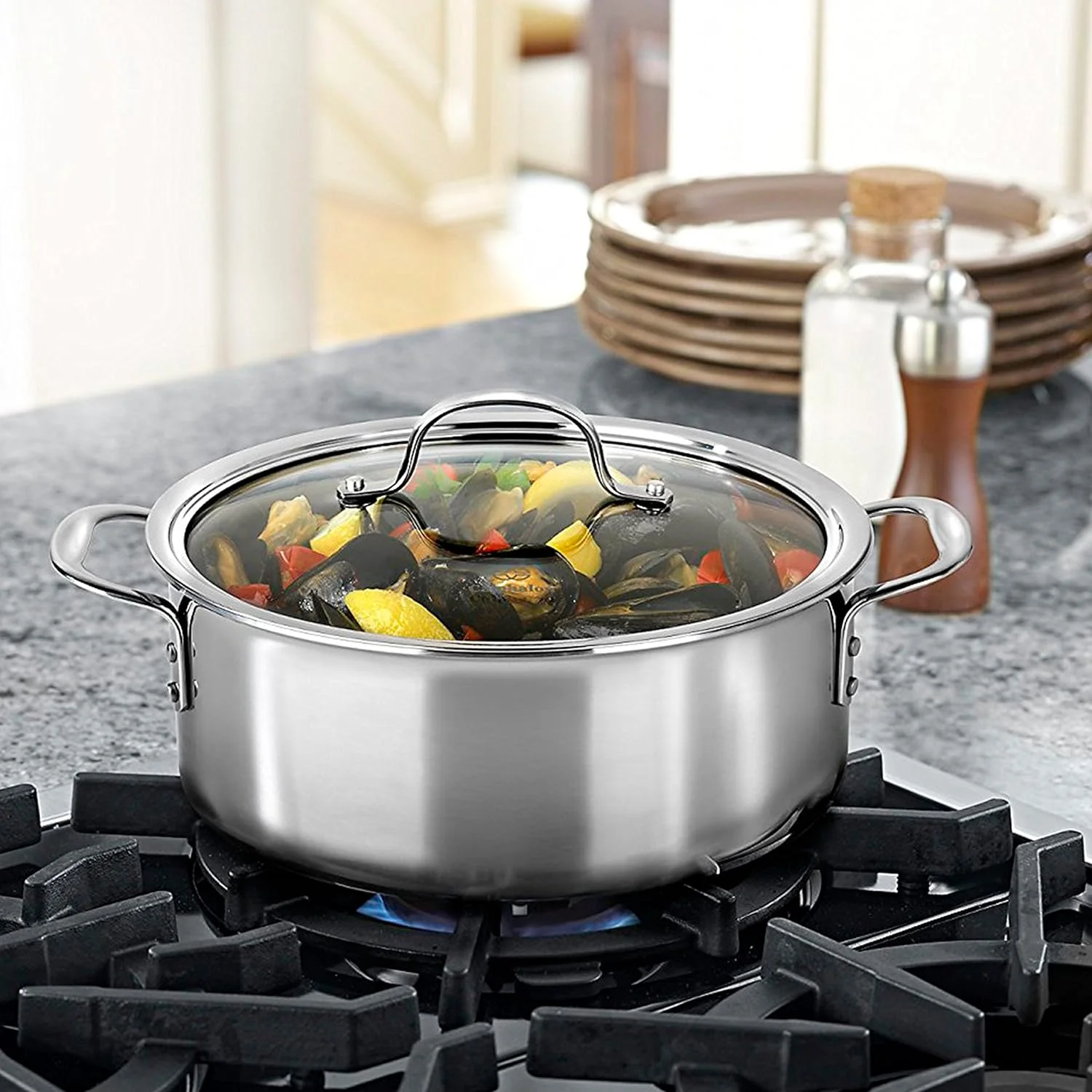 Calphalon Tri-Ply Stainless Steel Dutch Oven with Cover, 5 QT