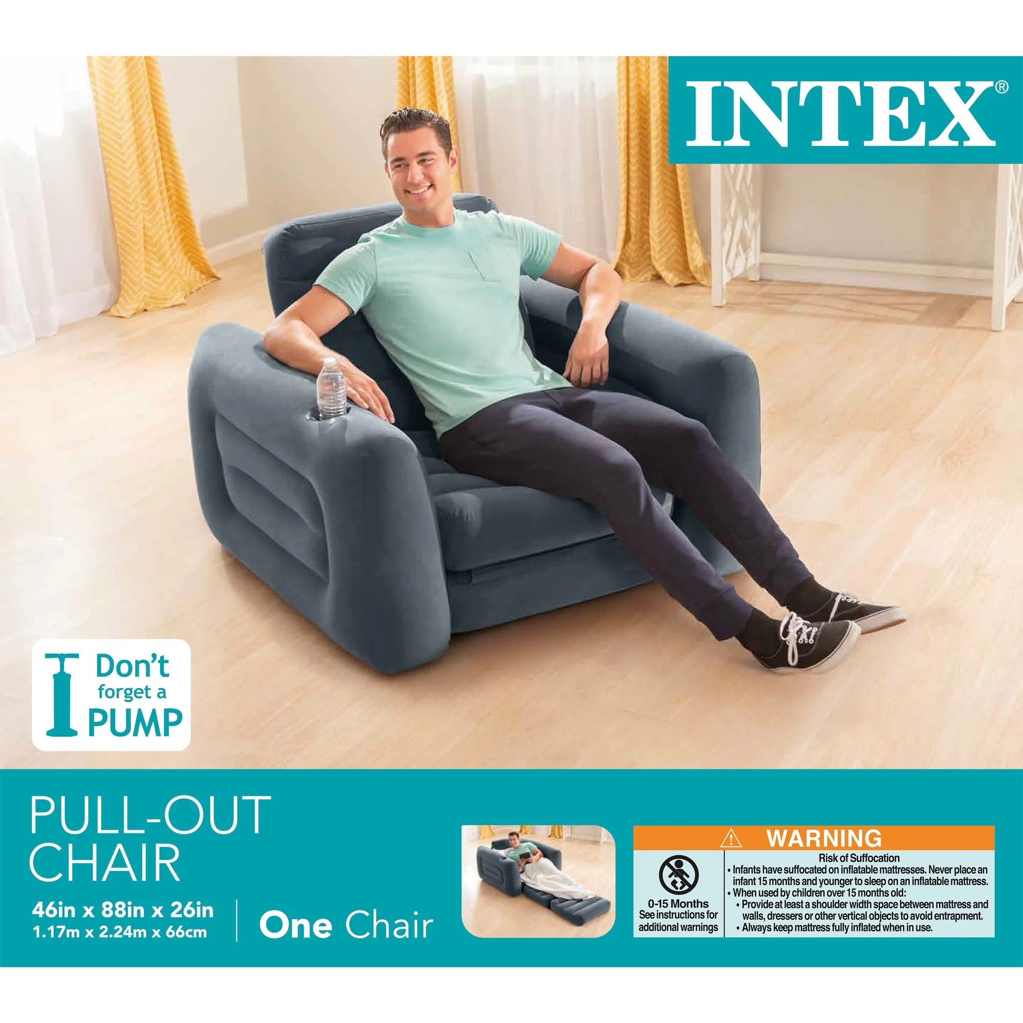 Intex Inflatable Pull Out Sofa Chair Sleeper w/ Twin Sized Air Mattress (3 Pack)