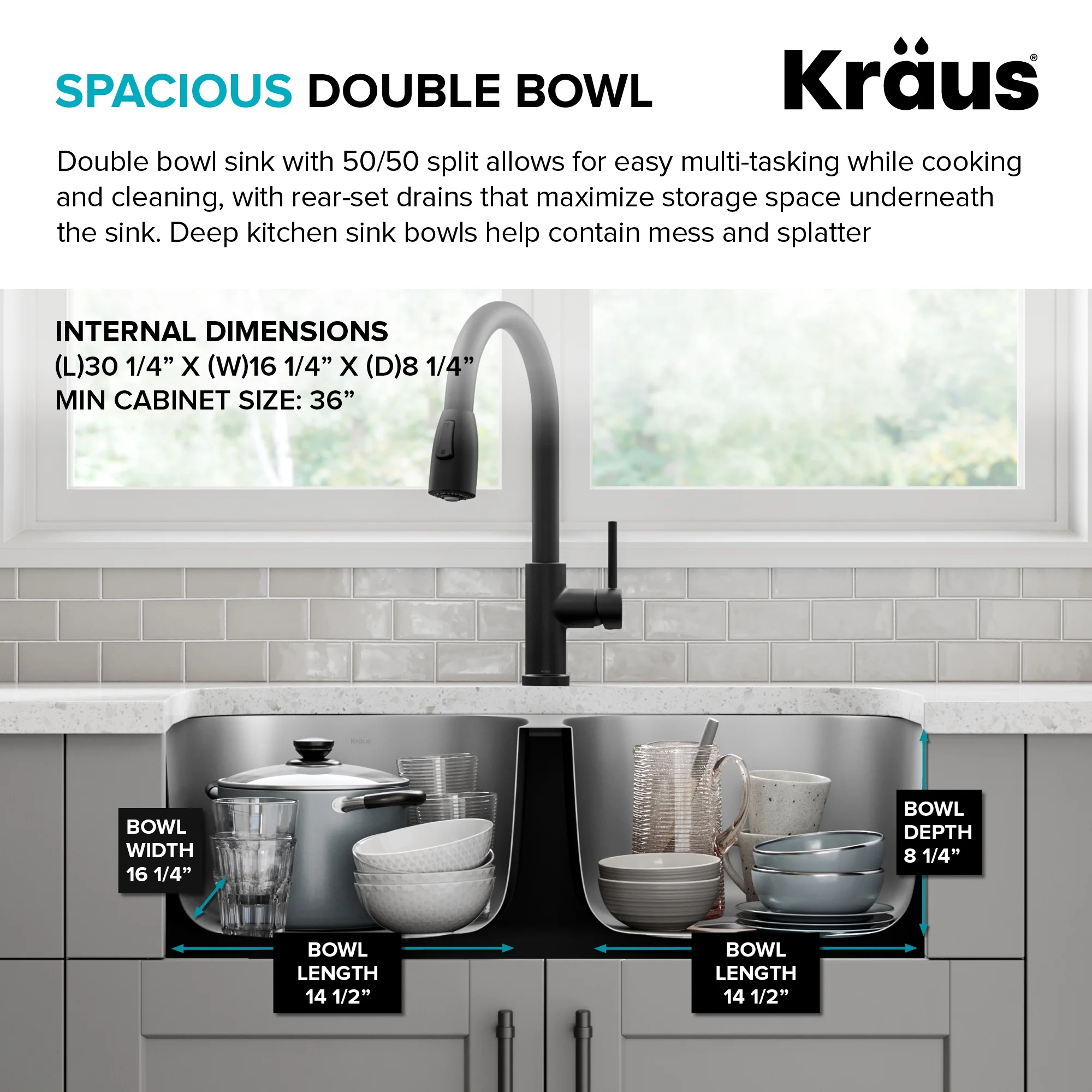 KRAUS Premier 32�� Undermount 50/50 Double Bowl 18-Gauge Stainless Steel Kitchen Sink