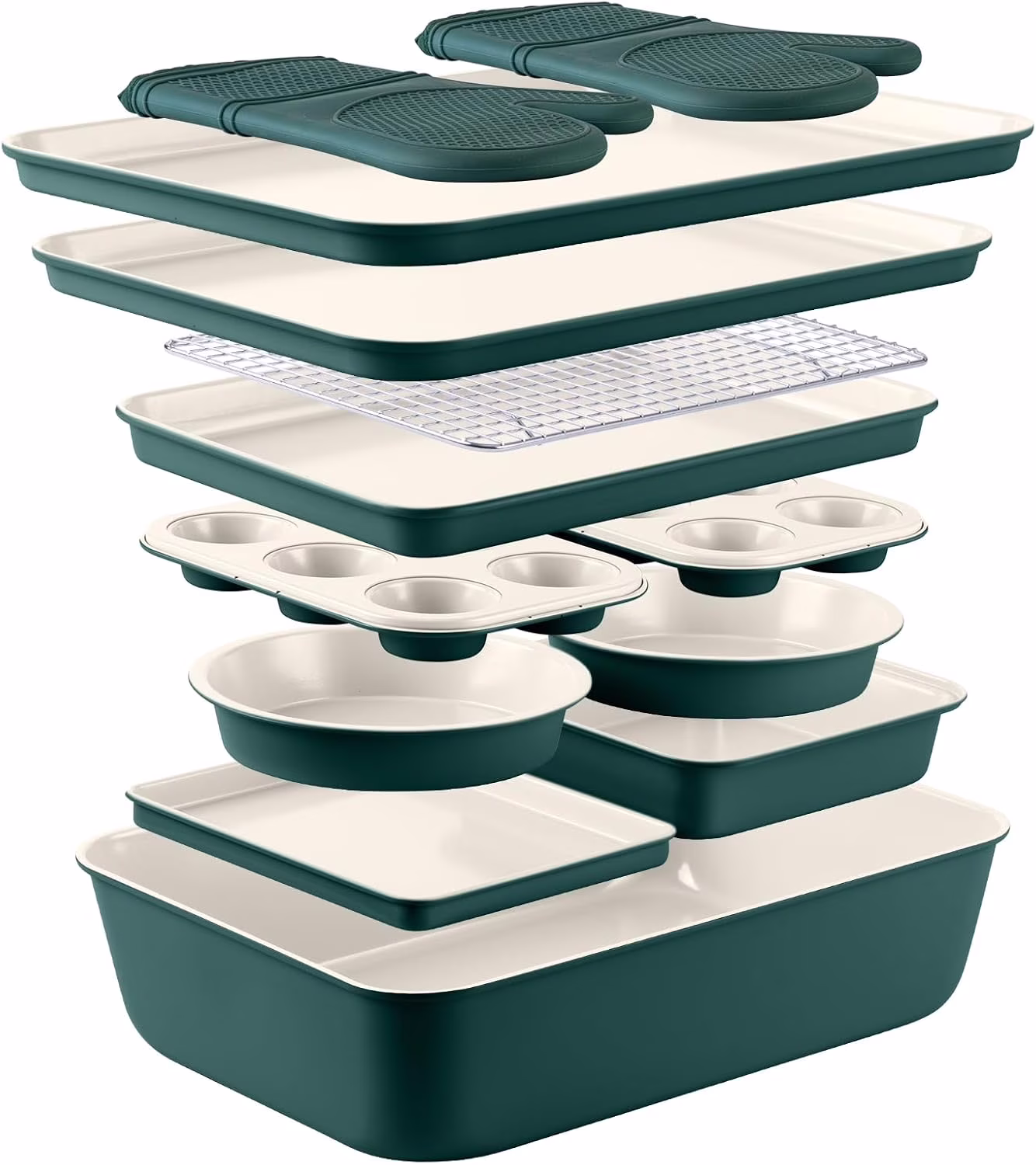 Country Kitchen 13-Piece Nonstick Cookware and Bakeware Set - Pots and Pans Collection with Stackable Design, Cream