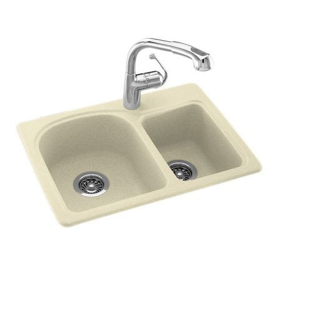 Dual Mount Composite 25x18x7.5 1-Hole Double Bowl Kitchen Sink in White