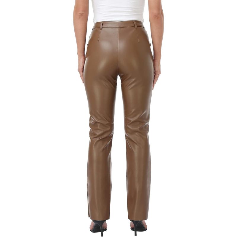 Women's Faux Leather Pants High Waisted Straight Leg Trousers with Pockets