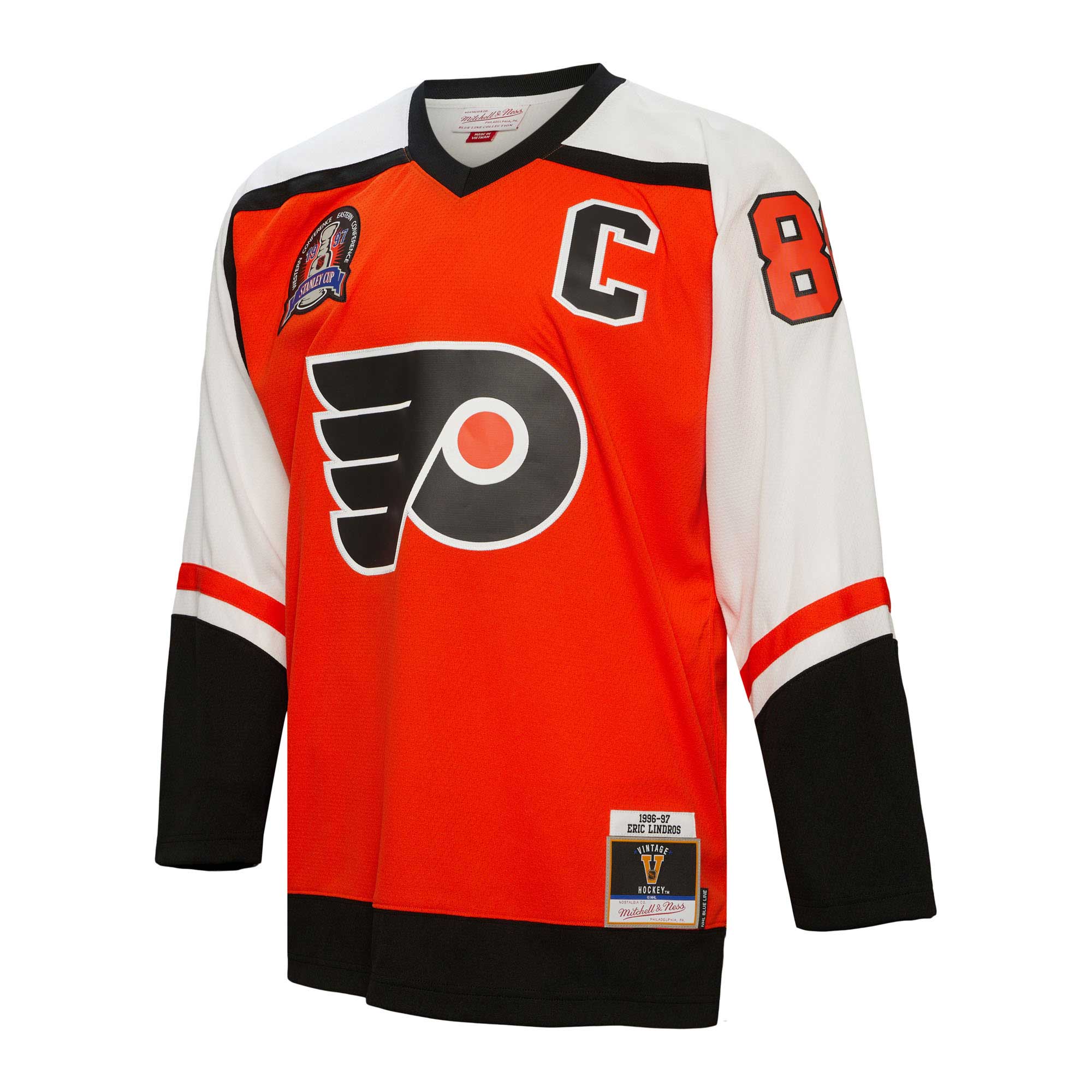 Eric Lindros Philadelphia Flyers Mitchell & Ness Captain Patch 1996/97 Blue Line   Jersey – Orange