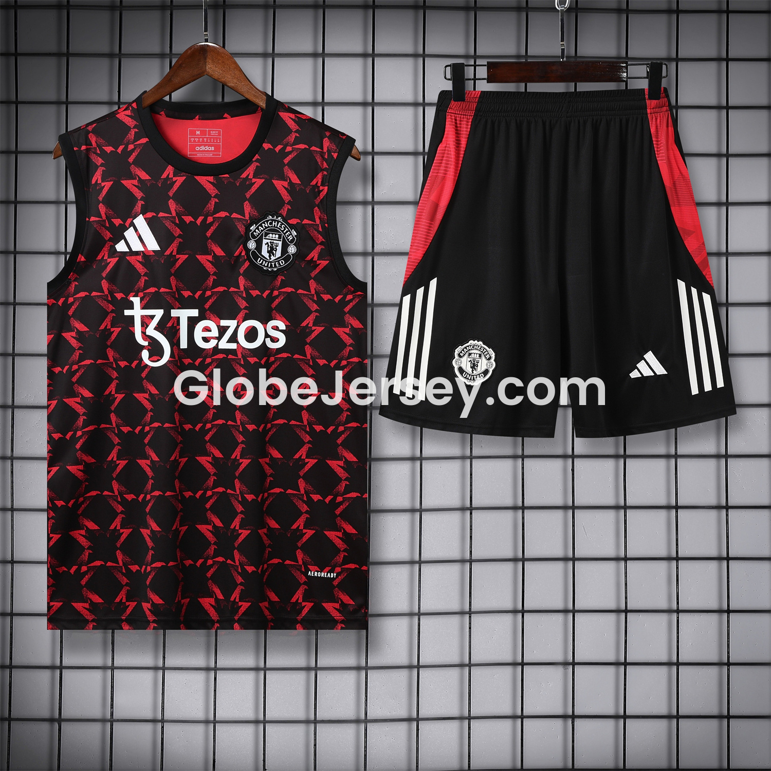 Manchester United 25-26 Pre-Match Vest Training Set - Red Top & Black Shorts