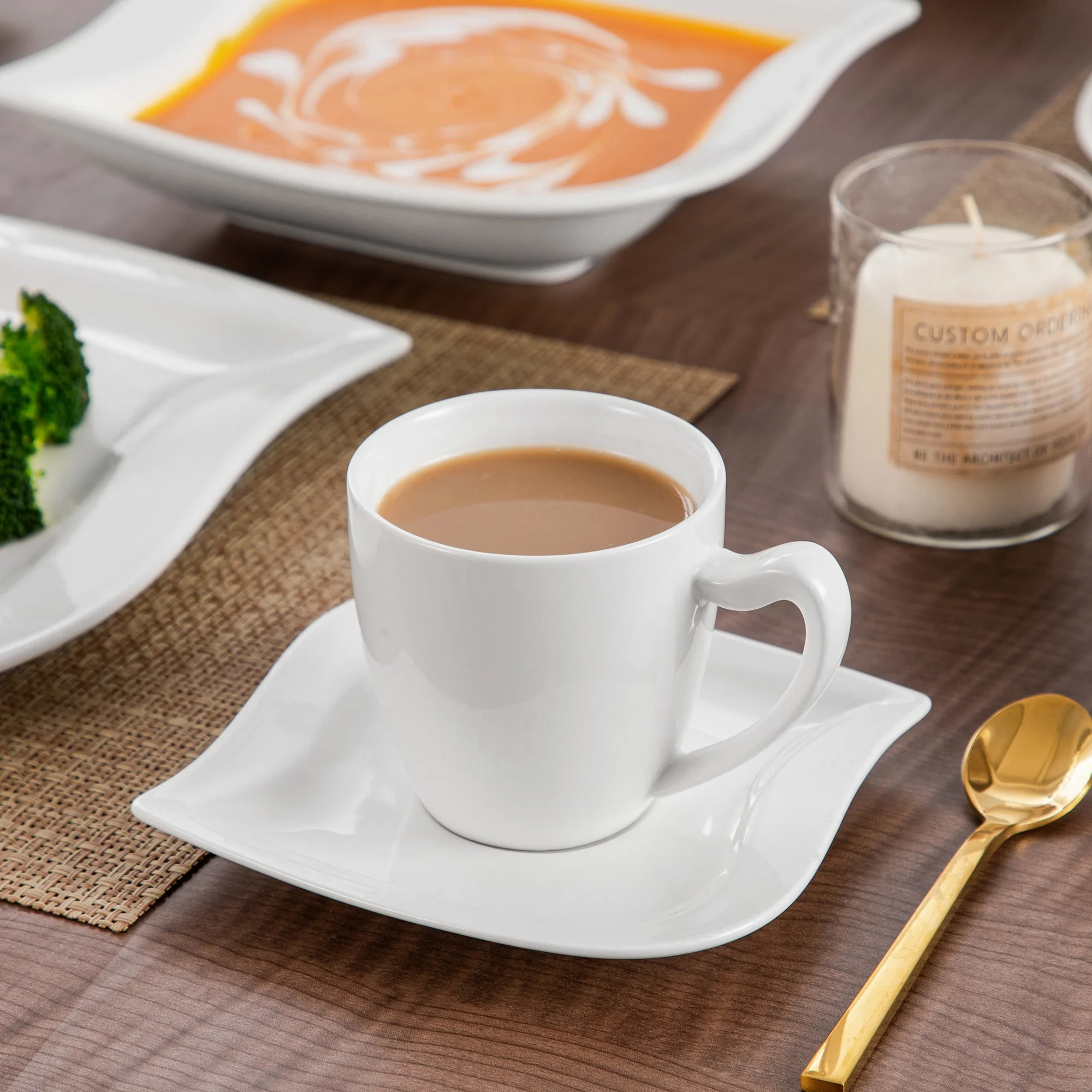 vancasso 36 pcs Dinnerware Sets, Plates and Bowls Set for 6, Porcelain Dinner Set, Marble Gray