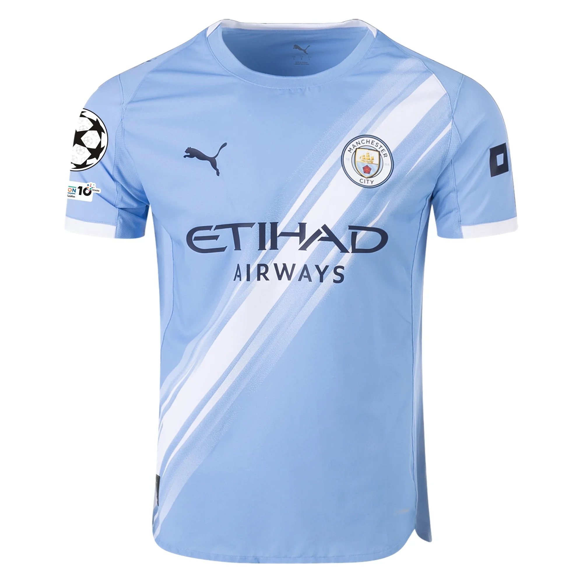 Puma Manchester City Authentic Erling Haaland Home Jersey w/ Champions League Patches 25/26 (Team Light Blue/White)