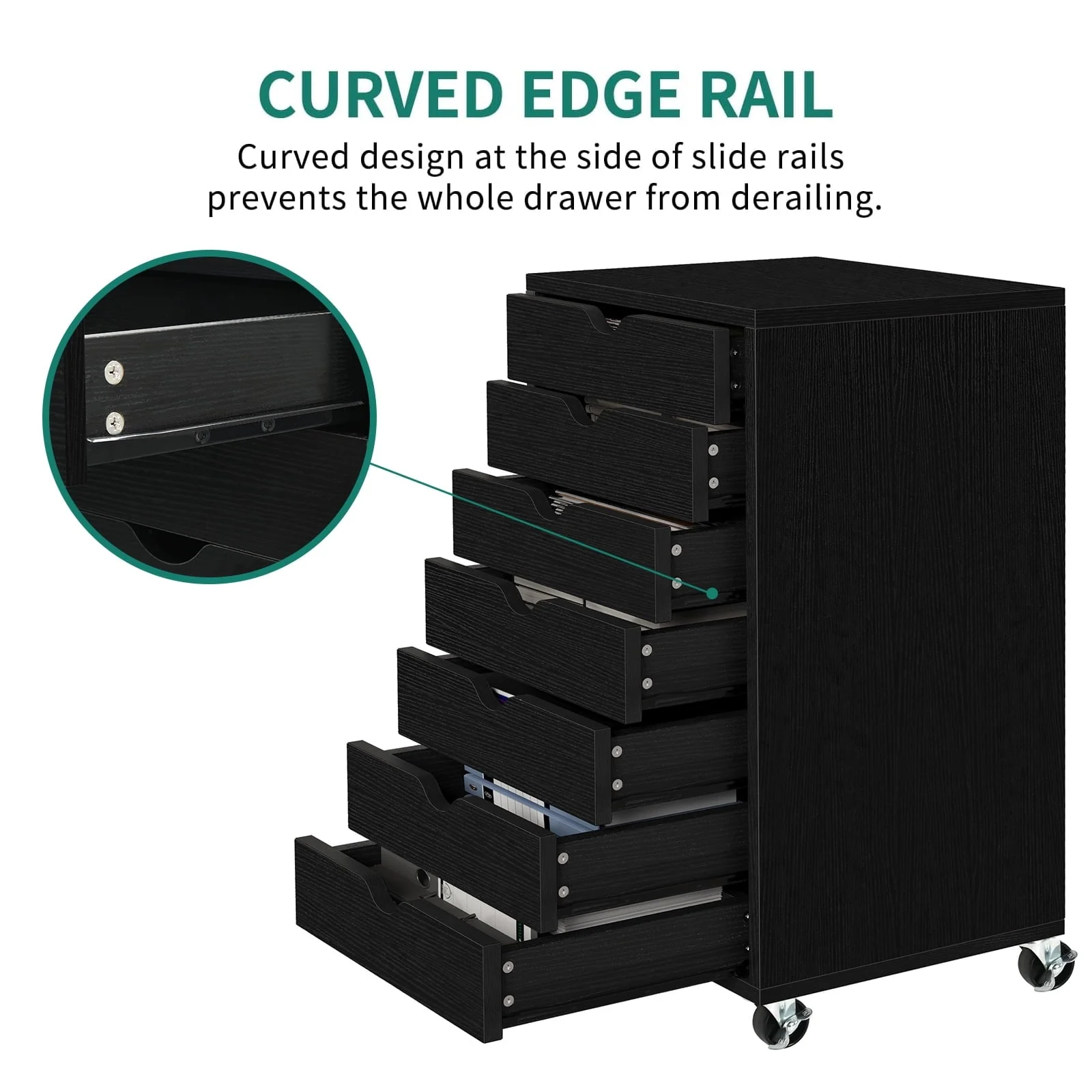 Dextrus 7-Drawer File Cabinets Office Wooden File Cabinet Chest Mobile Organizer Storage Rolling Storage Drawer Cabinet, Black