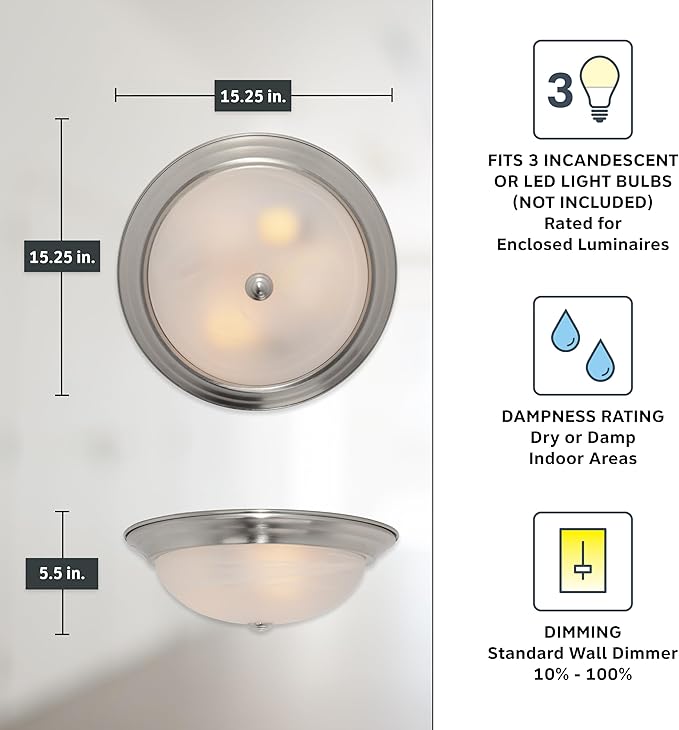 15 in Modern 3-Light Flush Mount Ceiling Light