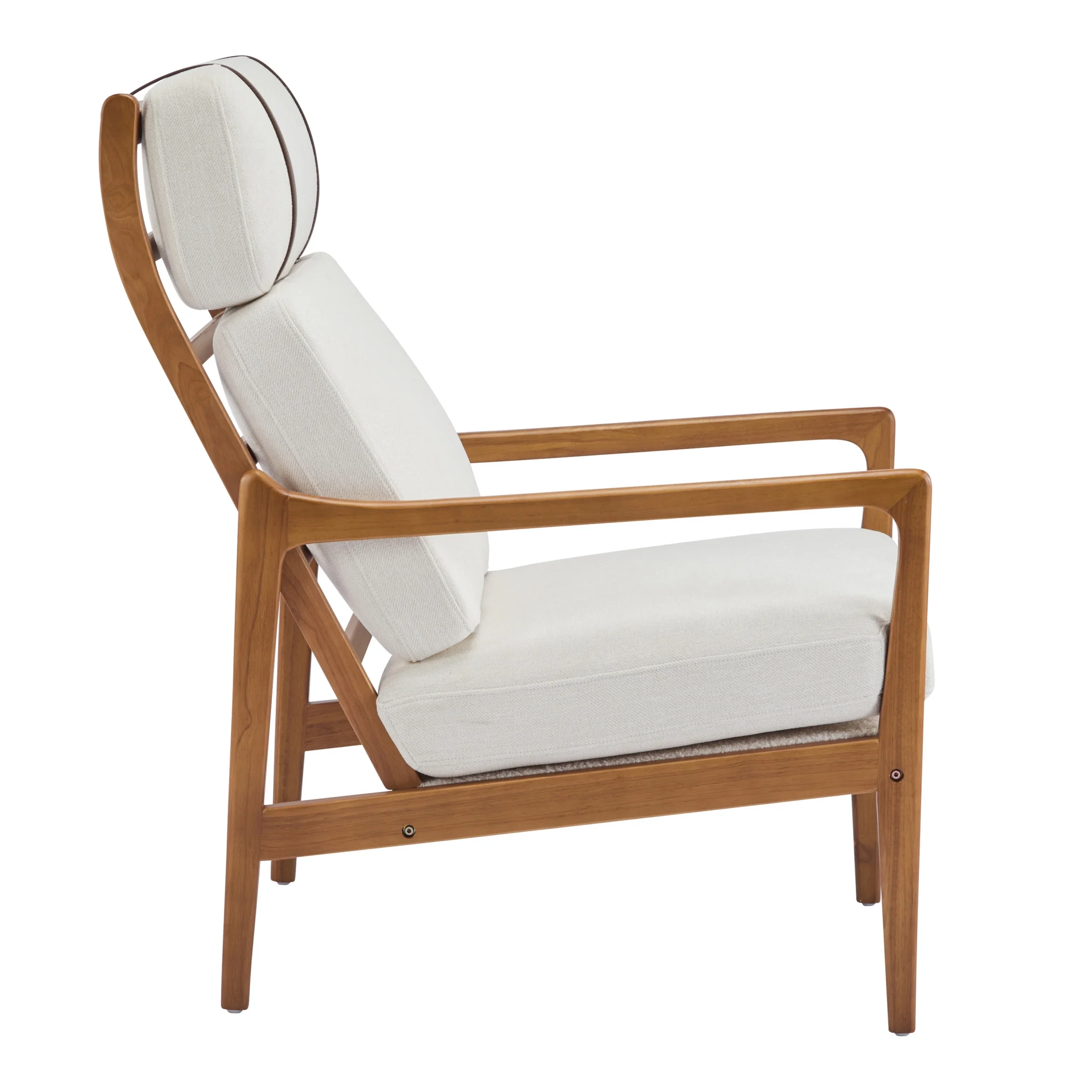 Christopher Knight Home Mid-Century Modern Accent Chair, Solid Wood Frame with High Back, Beige Cushions