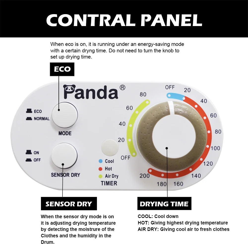 Panda 3.5 Cu.ft Compact Portable Electric Laundry Dryer PAN760SF, 13 Lbs Capacity,White and Black