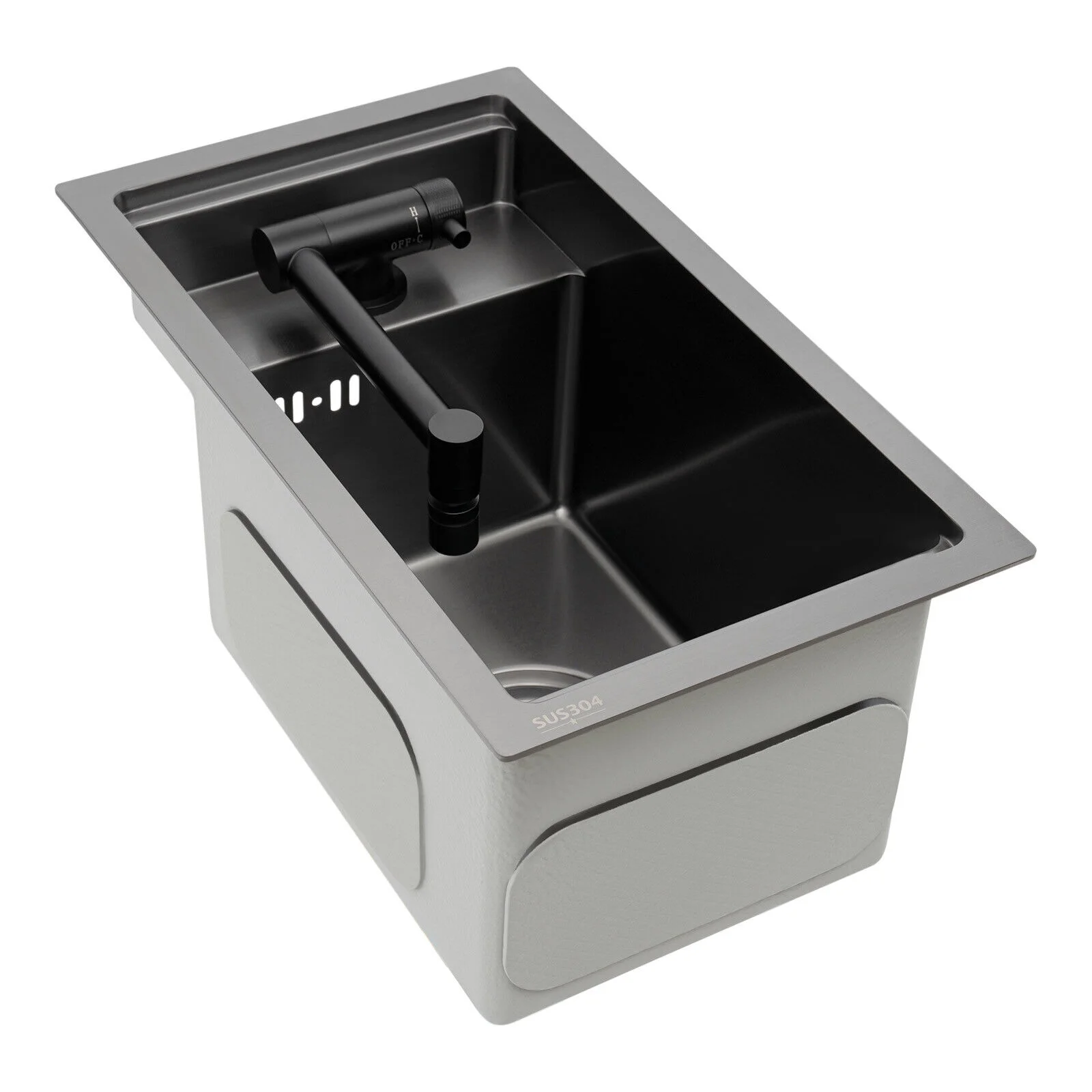 Modern Drop in Bar Sink, Single Bowl Kitchen Sink with Foldable Faucet, Black Nano 304 Stainless Steel Utility Sink for Compact Kitchen Commercial Hotel RV Laundry