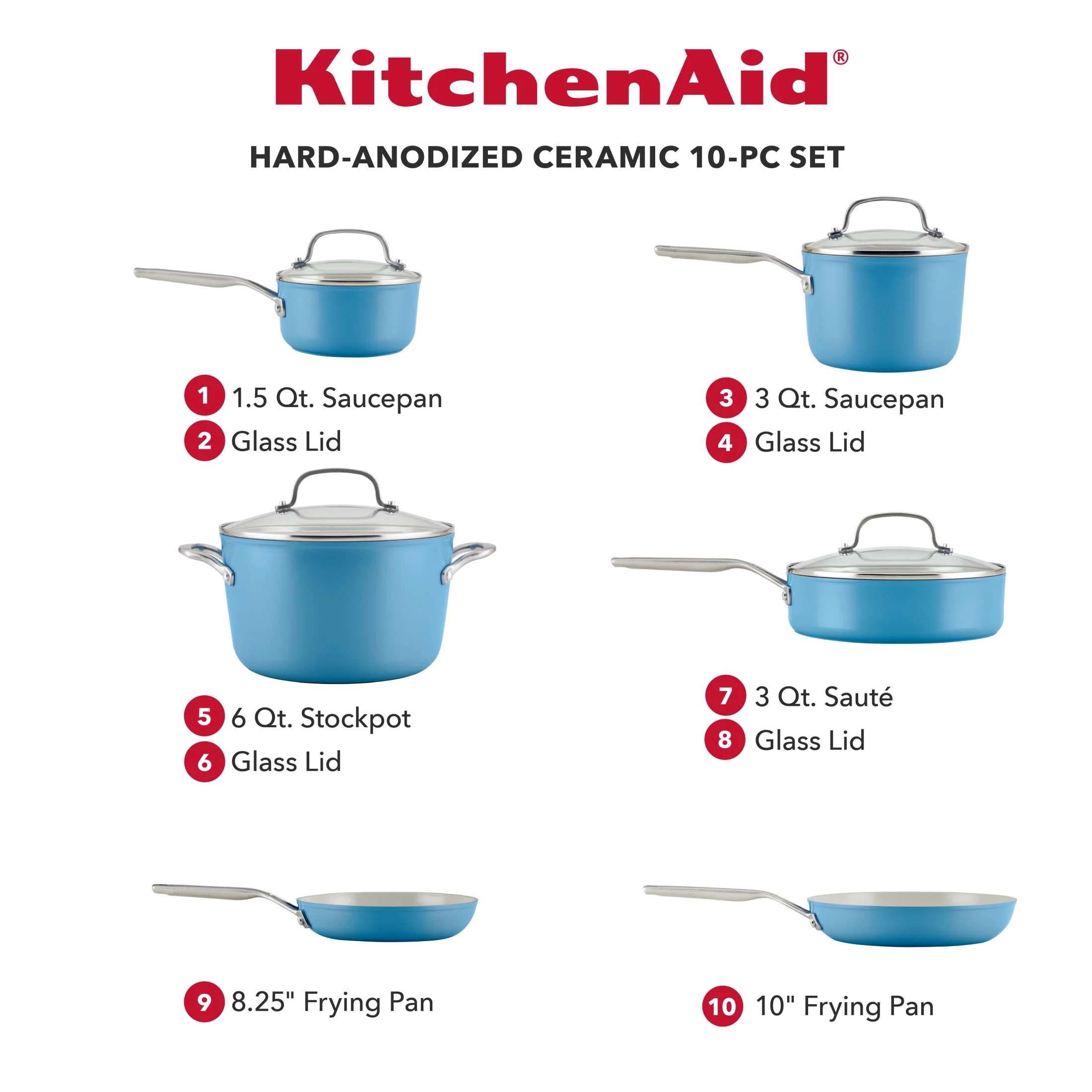 KitchenAid Hard Anodized 10 Pcs Ceramic Nonstick Cookware Pots and Pans Set, Oven Safe to 500��F, Pistachio