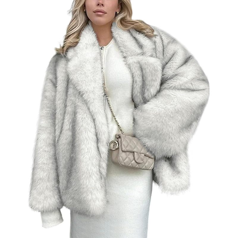 Women's Faux Fur Coat Fluffy Lapel Furry Jacket Long