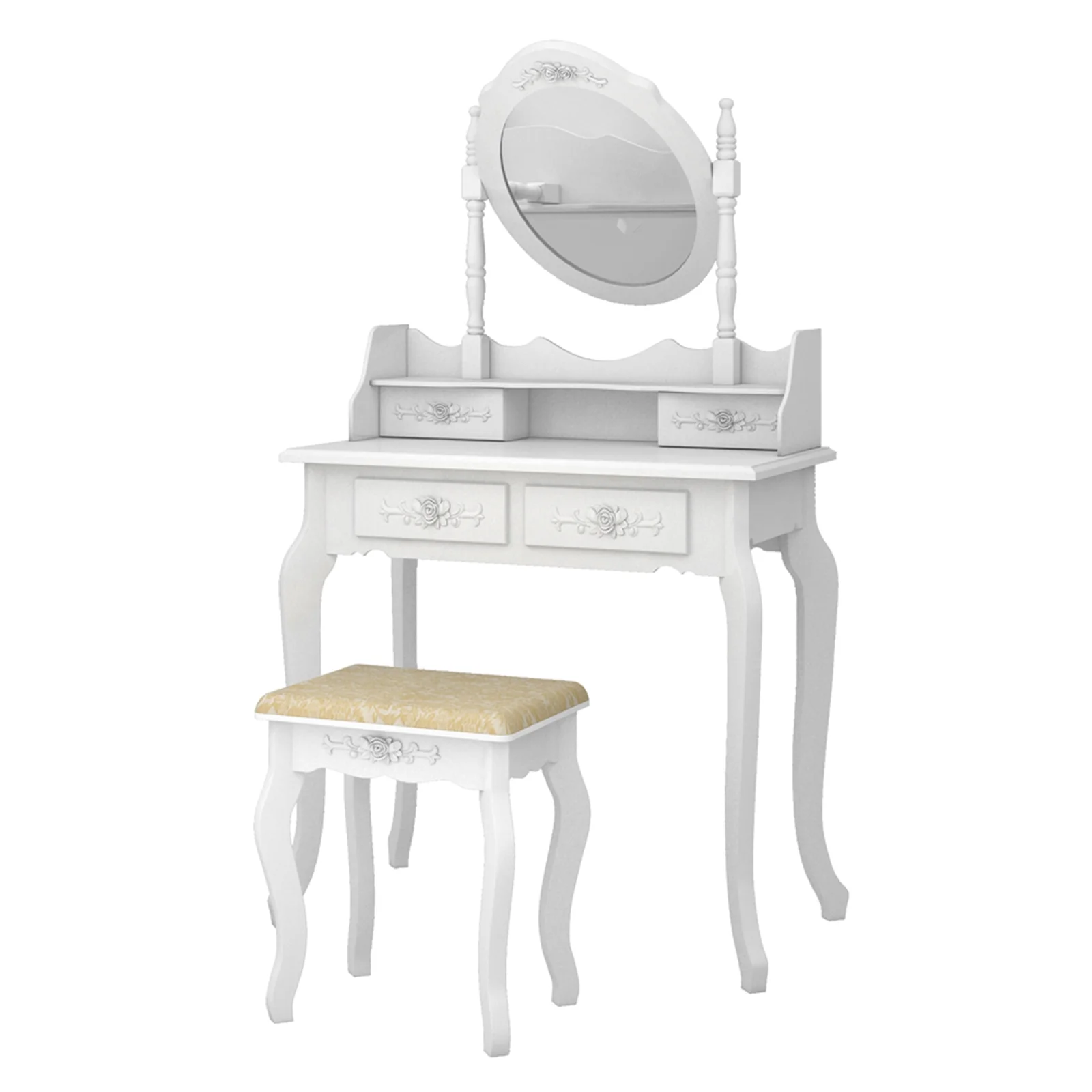 Veryke Vanity Table Set with 4 Drawers & Removable LED Mirror, Makeup Desk with Stool - White