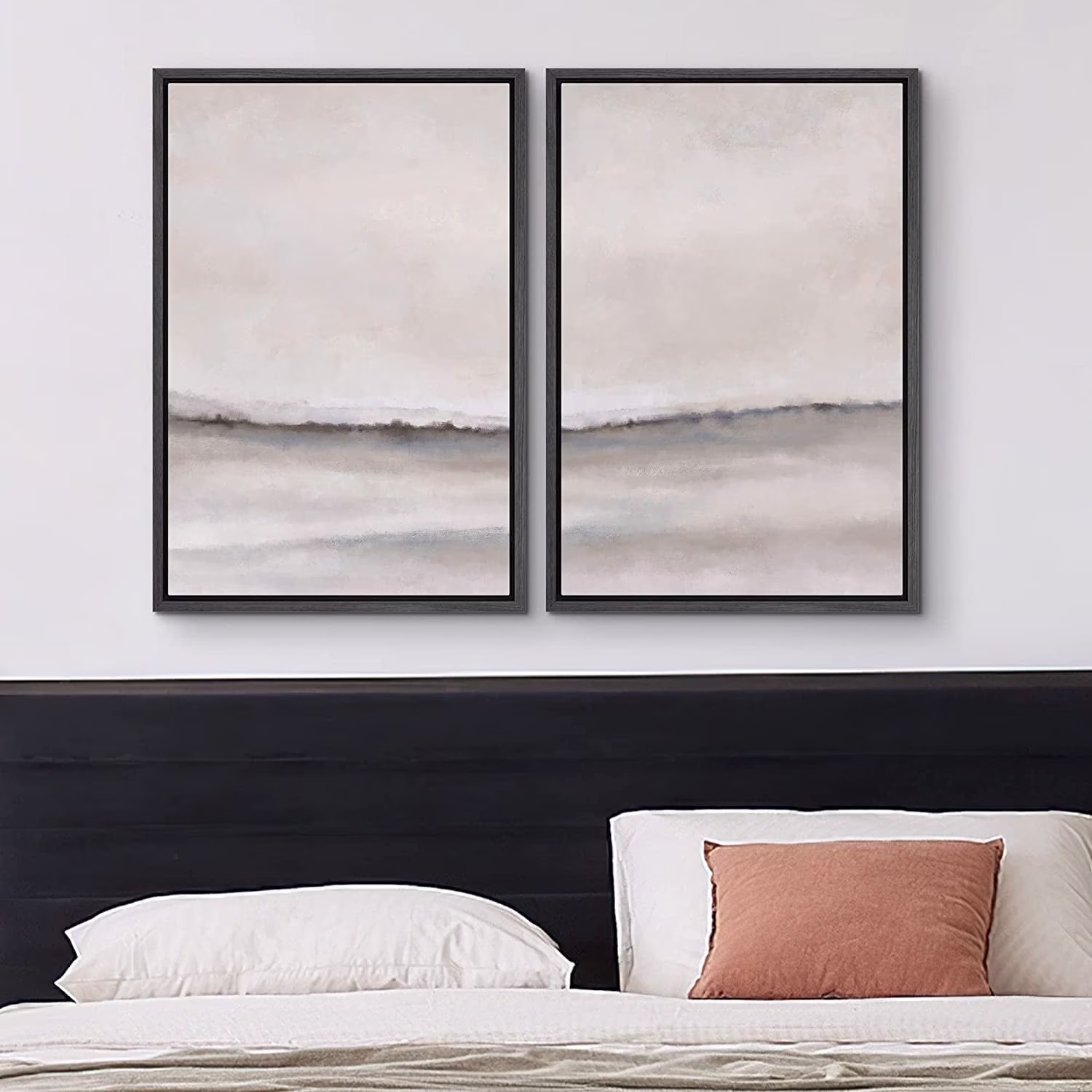 IDEA4WALL Framed Canvas Print Wall Art Set of 2 Watercolor Pastel Duotone Tan Landscape Abstract Modern Art Multicolor Contemporary Artwork for Bedroom, Office - 16
