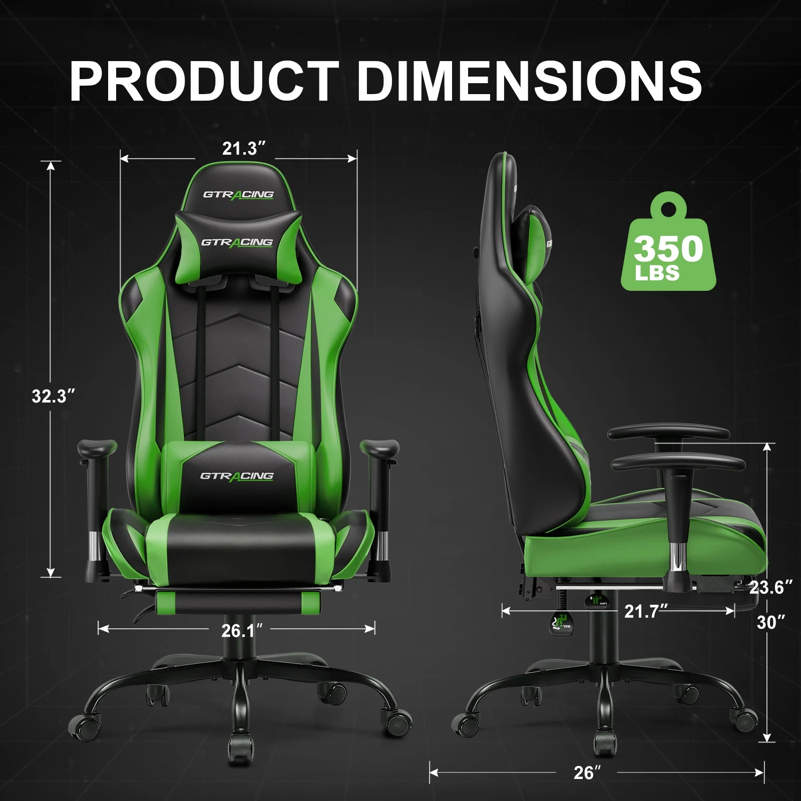 GTRACING Gaming Chair, Ergonomic Office Desk Chair with Lumbar Support, PU Leather, Footrest & Adjustable Headrest, Red