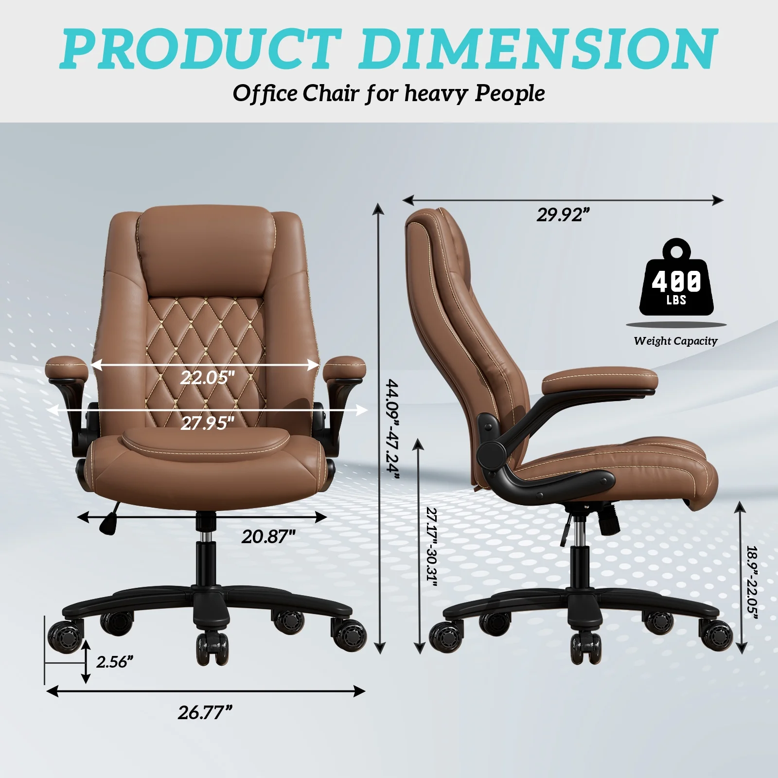 Solfway Big and Tall Office Chair 400LBS, High Back Black Leather Executive Office Chair, Computer Desk Chair with Adjustable Flip-up Arms, Wheels and Lumbar Support