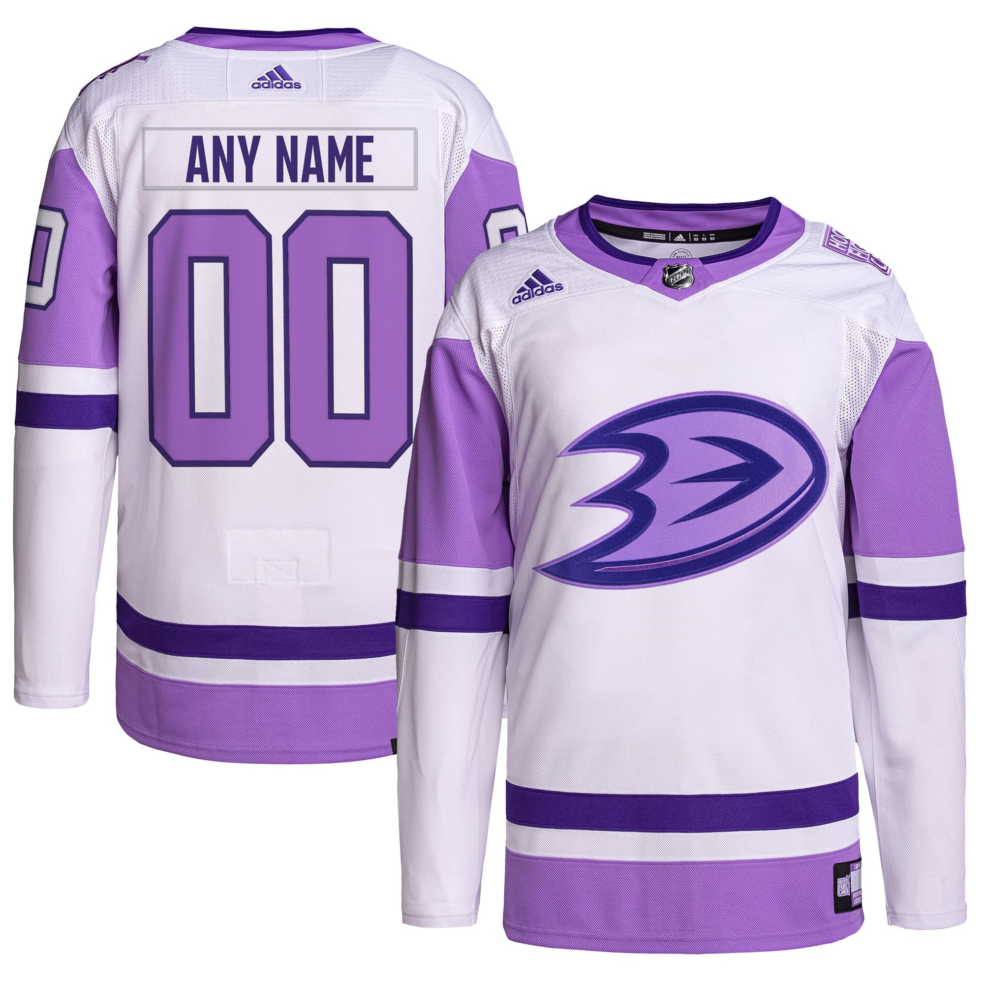 Anaheim Ducks  Hockey Fights Cancer Primegreen  Custom Jersey – White/Purple