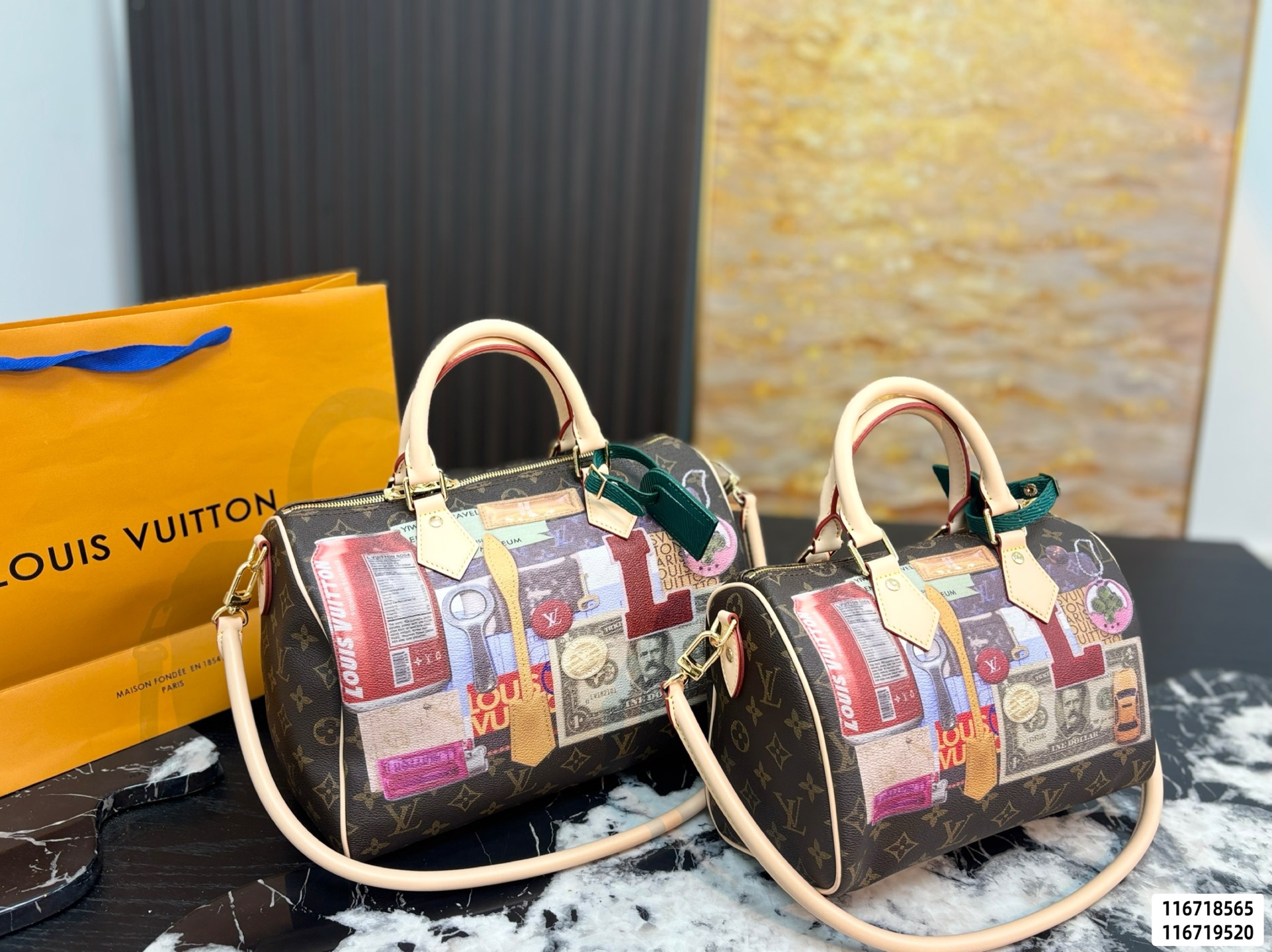 LV Monogram Collage Print Speedy Bandoulière Bag