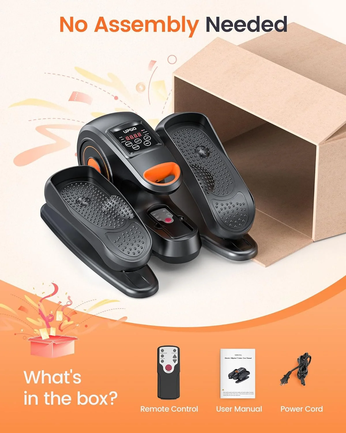 UPGO Under Desk Ellipticals Electric, Elipse Leg Pedal Exerciser for Seniors Fully Assembled, Seated Pedal Exerciser with Remote Control & Non-Slip Pedals